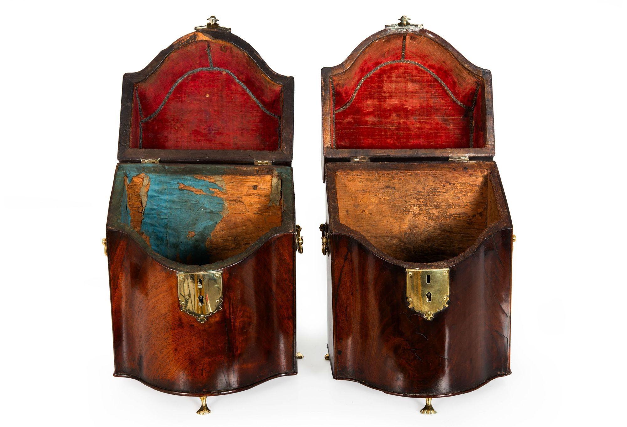 Brass Fine Pair of English George III Period Antique Mahogany Boxes circa 1780 For Sale