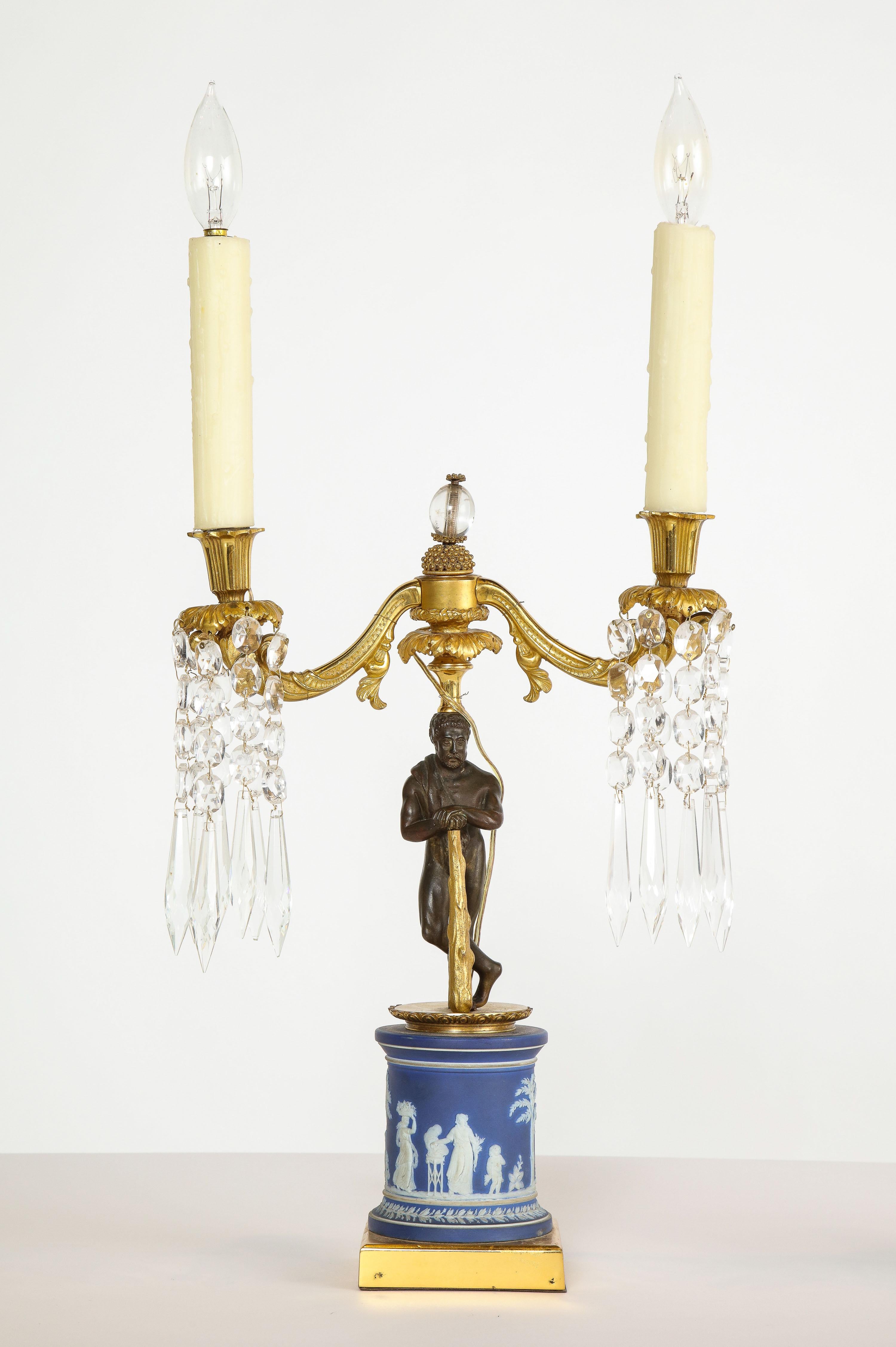Fine Pair of English Regency Ormolu and Wedgwood Candelabra Lamps 5