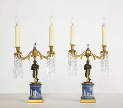 Fine Pair of English Regency Ormolu and Wedgwood Candelabra Lamps