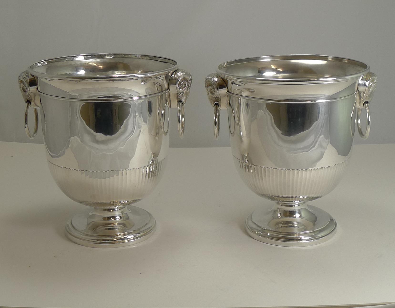 Mid-19th Century Fine Pair of English Sheffield Plate Wine / Champagne Coolers / Ice Buckets
