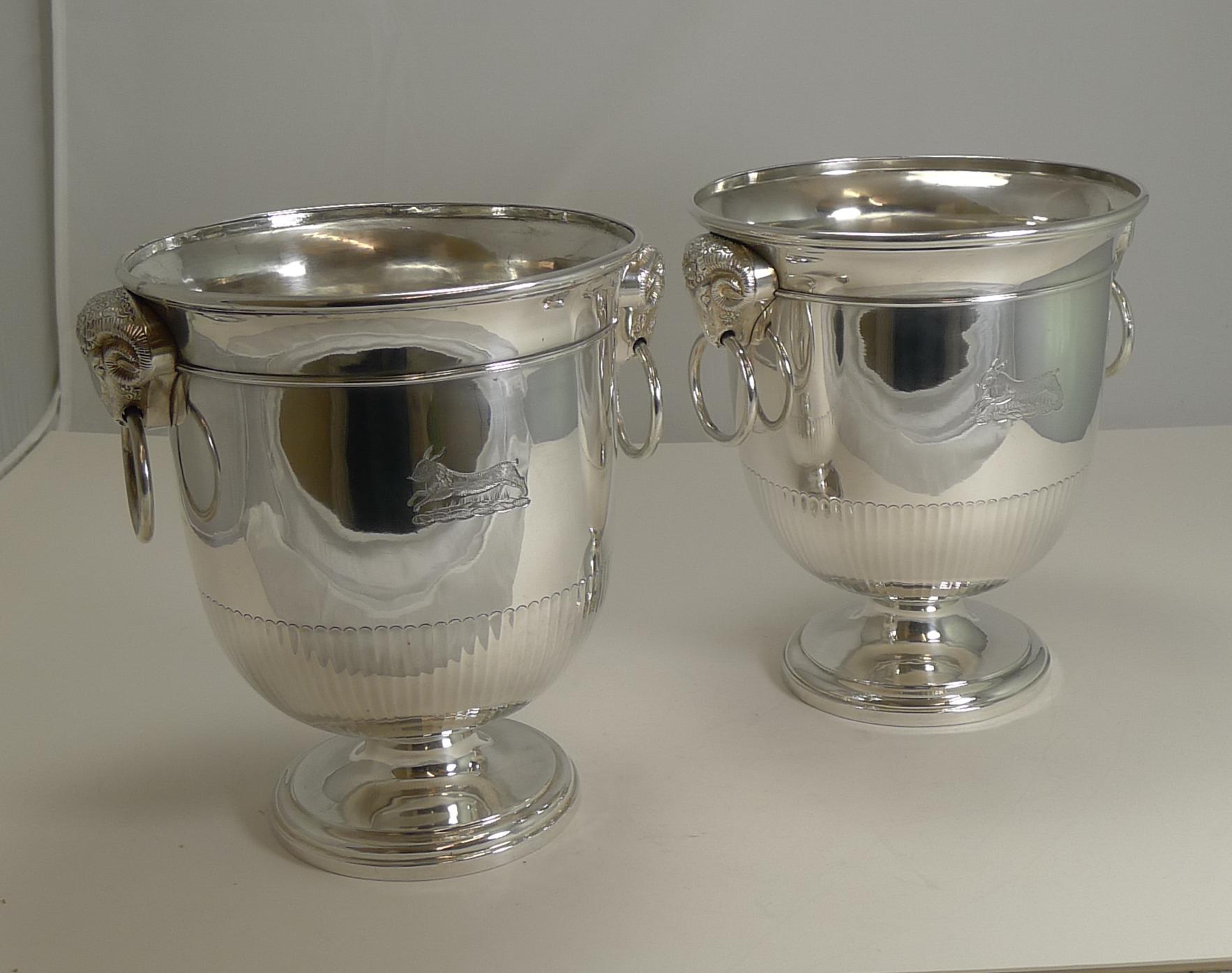 Fine Pair of English Sheffield Plate Wine / Champagne Coolers / Ice Buckets 1