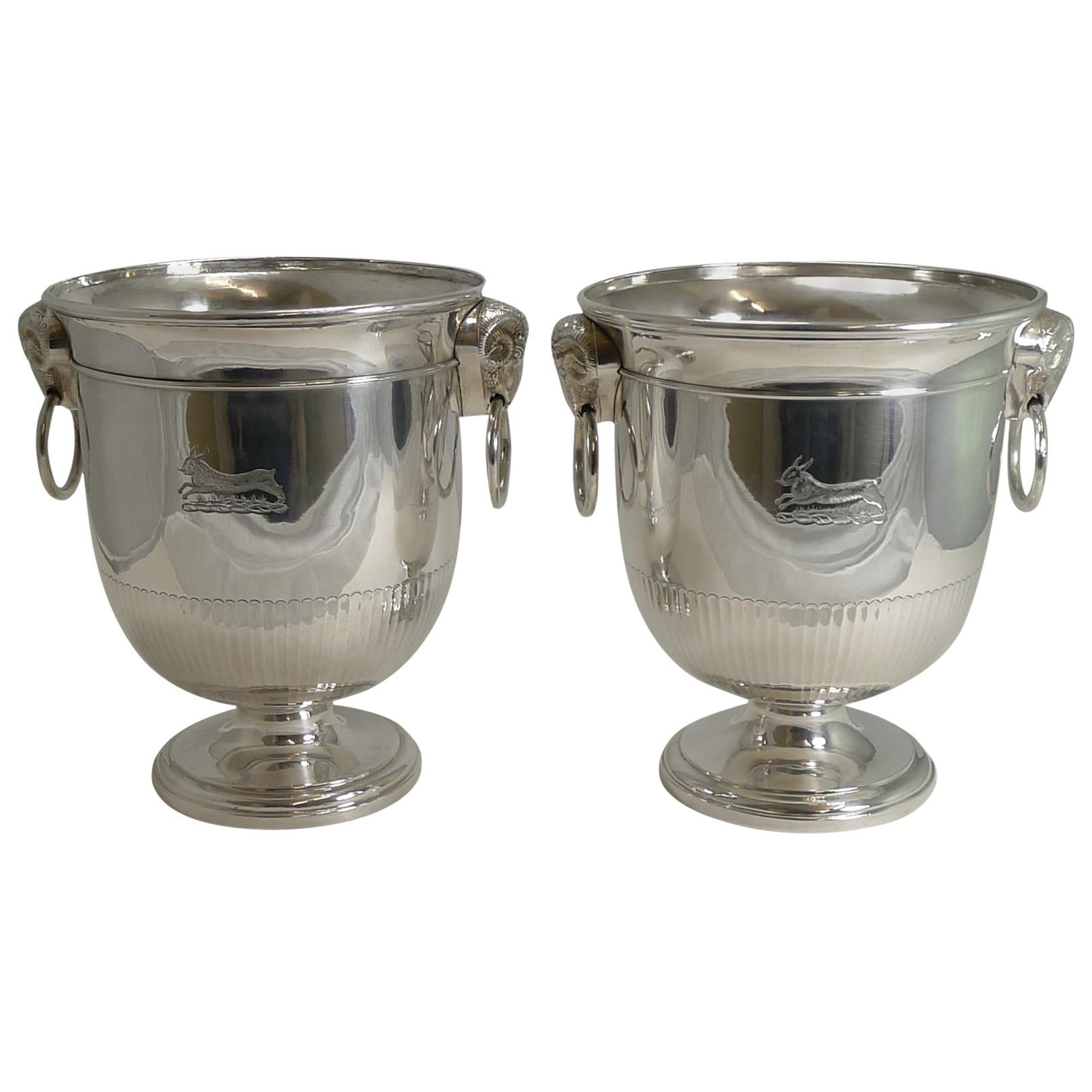 Fine Pair of English Sheffield Plate Wine / Champagne Coolers / Ice Buckets