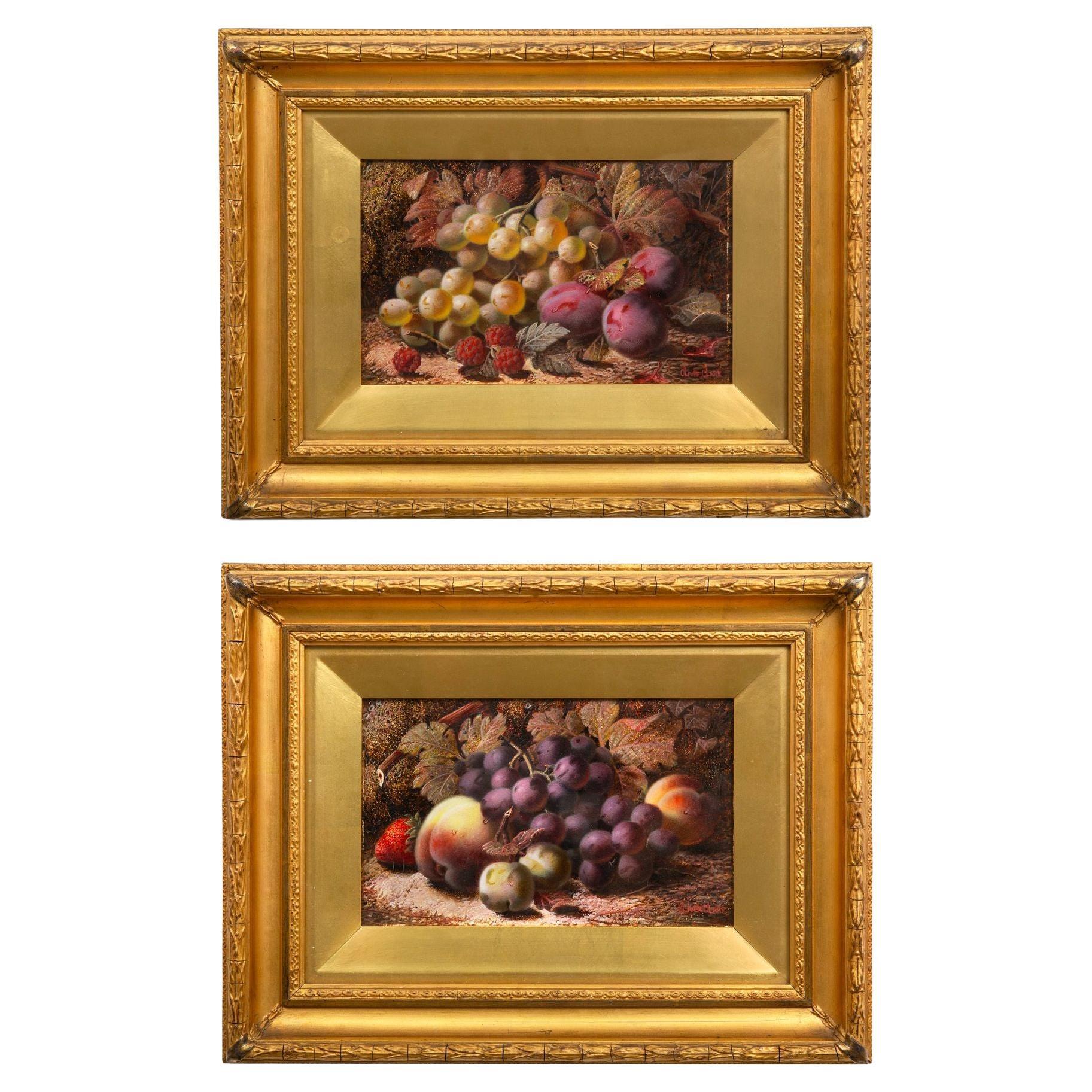 Paire de natures mortes de fruits de l'époque victorienne par Oliver Clare