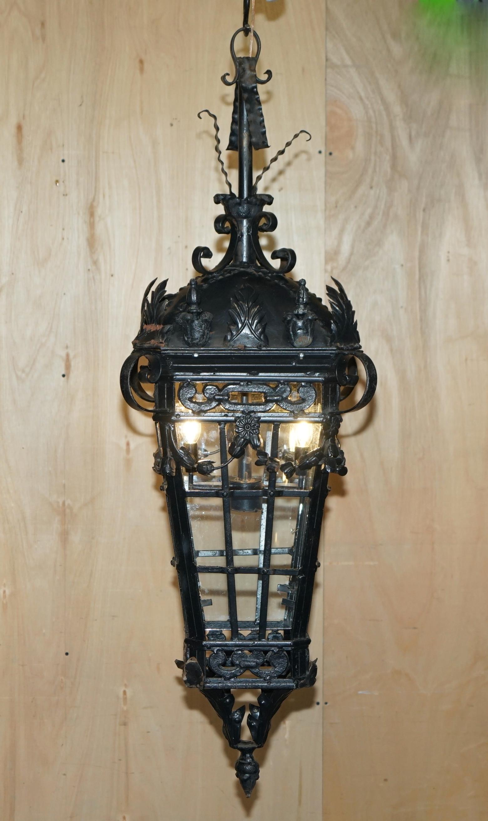 Art Deco FINE PAIR OF EXTRA LARGE 20TH CENTURY FRENCH PARISIAN ART DECO HANGING LANTERNs For Sale
