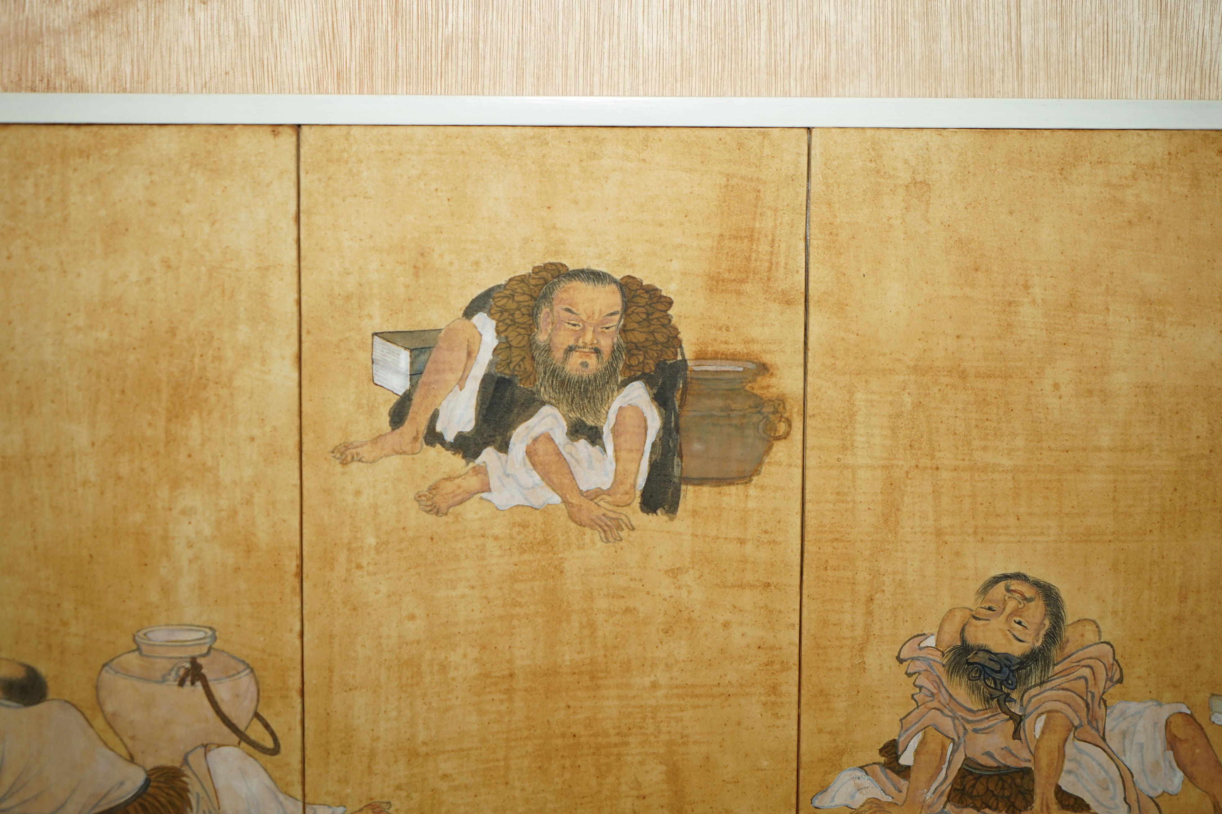 FINE PAIR OF EXTRA LARGE BOISTEROUS EXPLOITS OF THE DRUNKEN IMMORTALS PAINTINGs For Sale 2