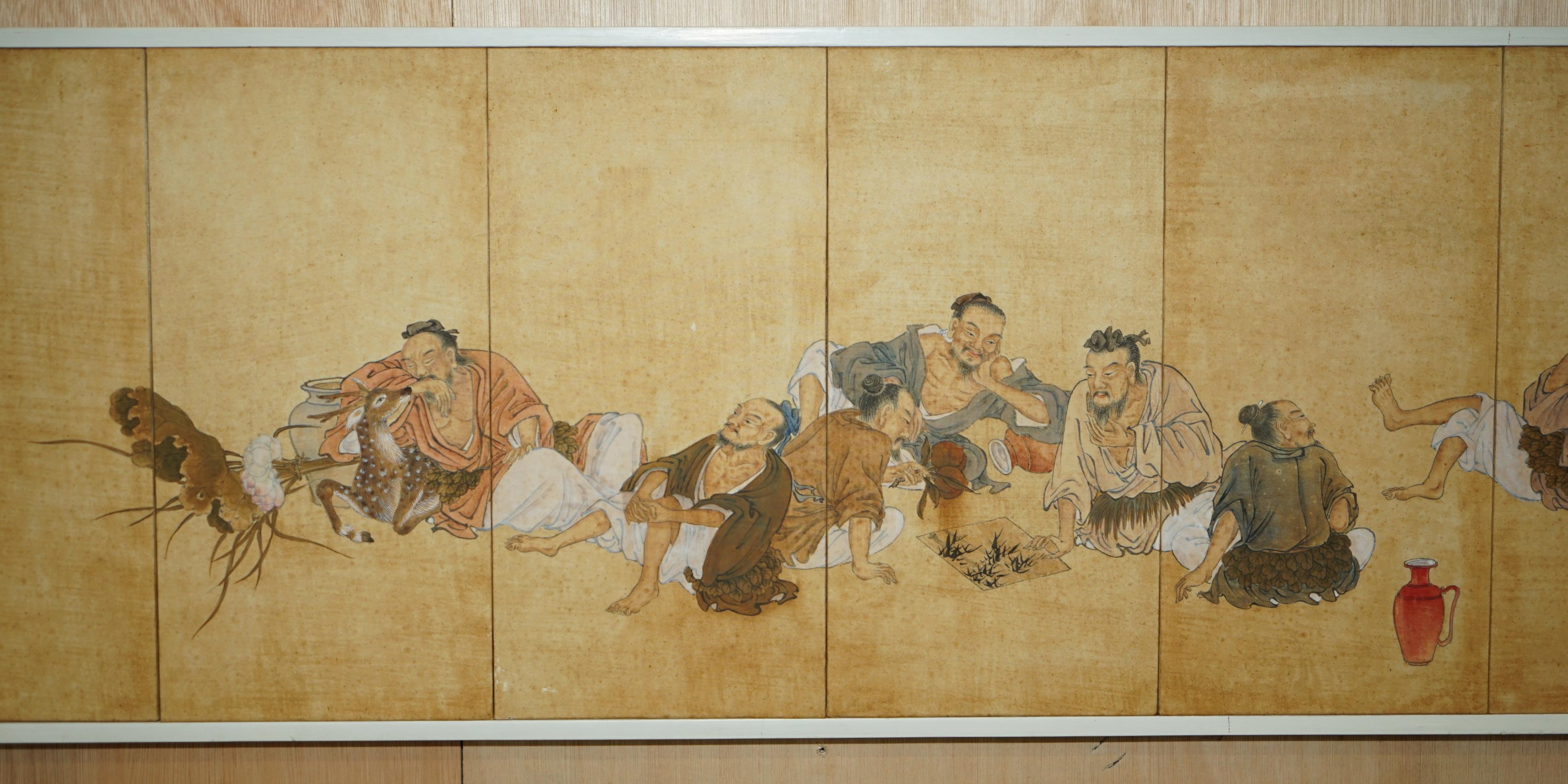 FINE PAIR OF EXTRA LARGE BOISTEROUS EXPLOITS OF THE DRUNKEN IMMORTALS PAINTINGs For Sale 4
