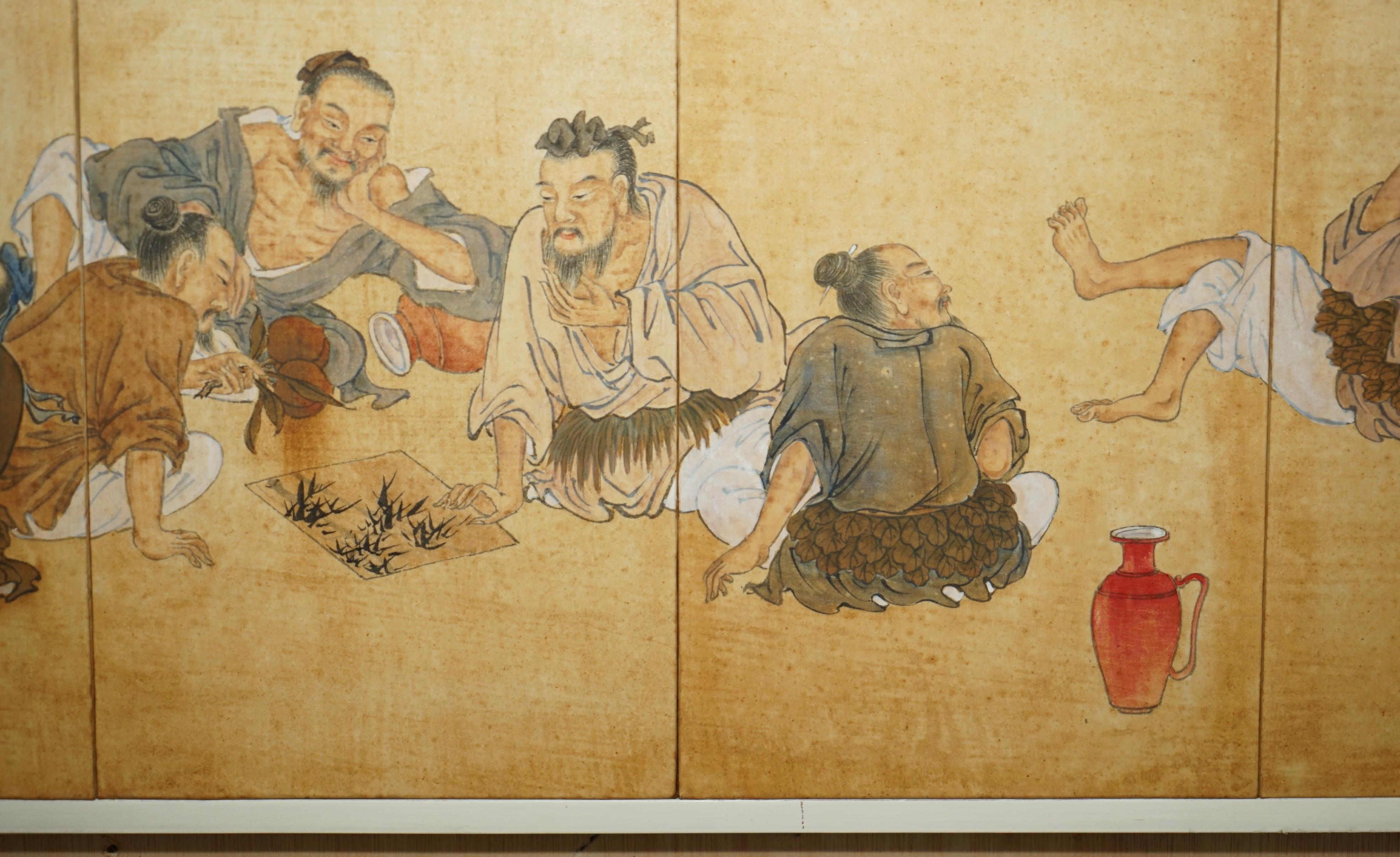 FINE PAIR OF EXTRA LARGE BOISTEROUS EXPLOITS OF THE DRUNKEN IMMORTALS PAINTINGs For Sale 5