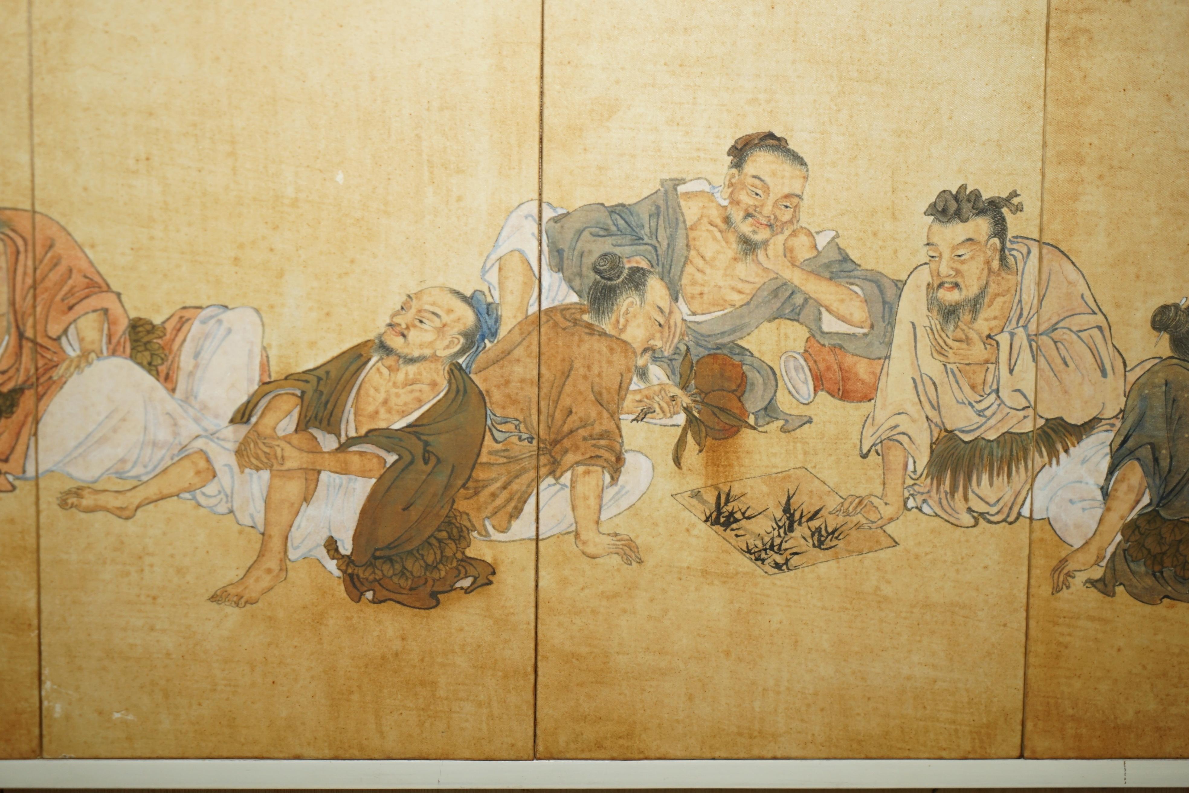 FINE PAIR OF EXTRA LARGE BOISTEROUS EXPLOITS OF THE DRUNKEN IMMORTALS PAINTINGs For Sale 6