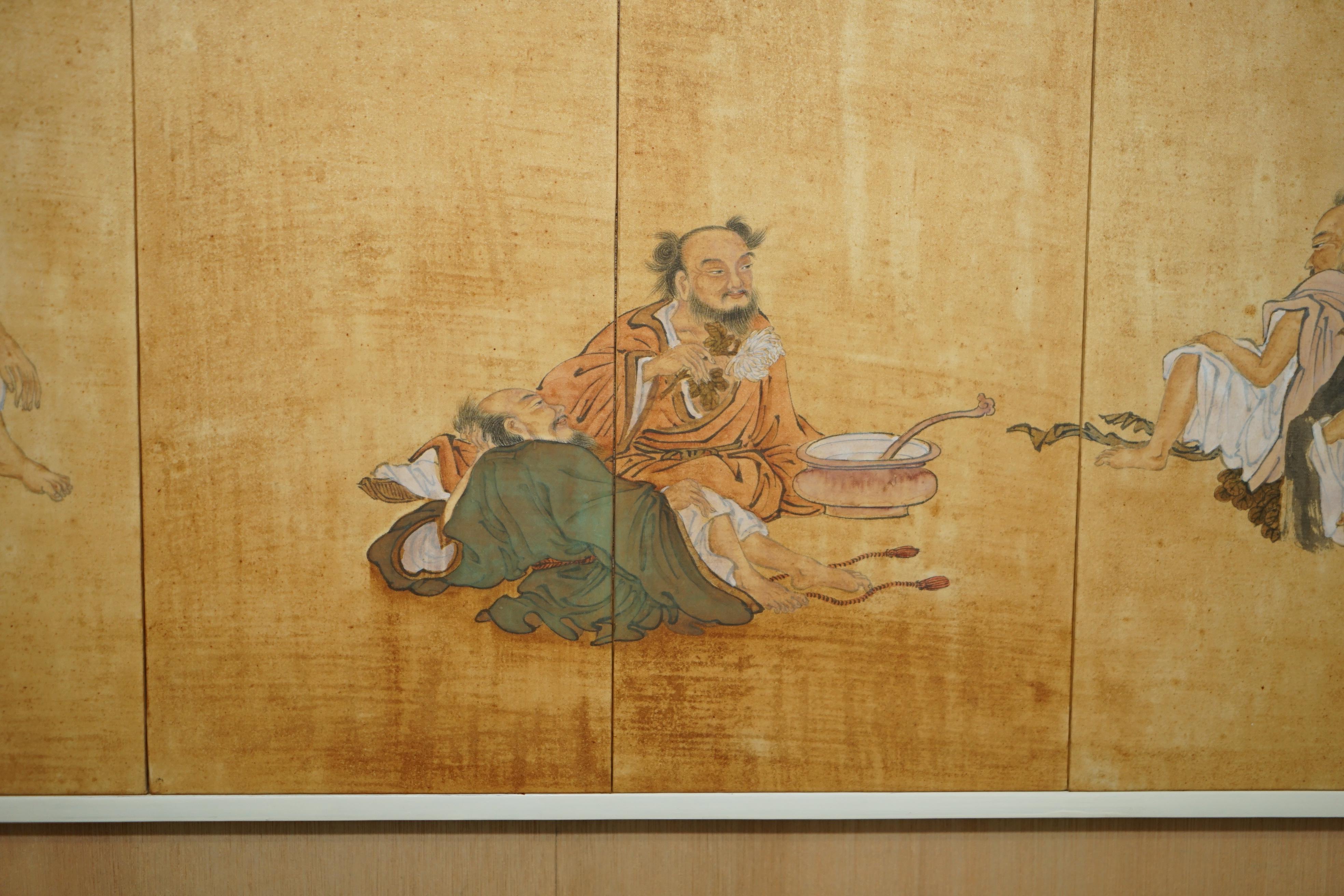 Hand-Crafted FINE PAIR OF EXTRA LARGE BOISTEROUS EXPLOITS OF THE DRUNKEN IMMORTALS PAINTINGs For Sale