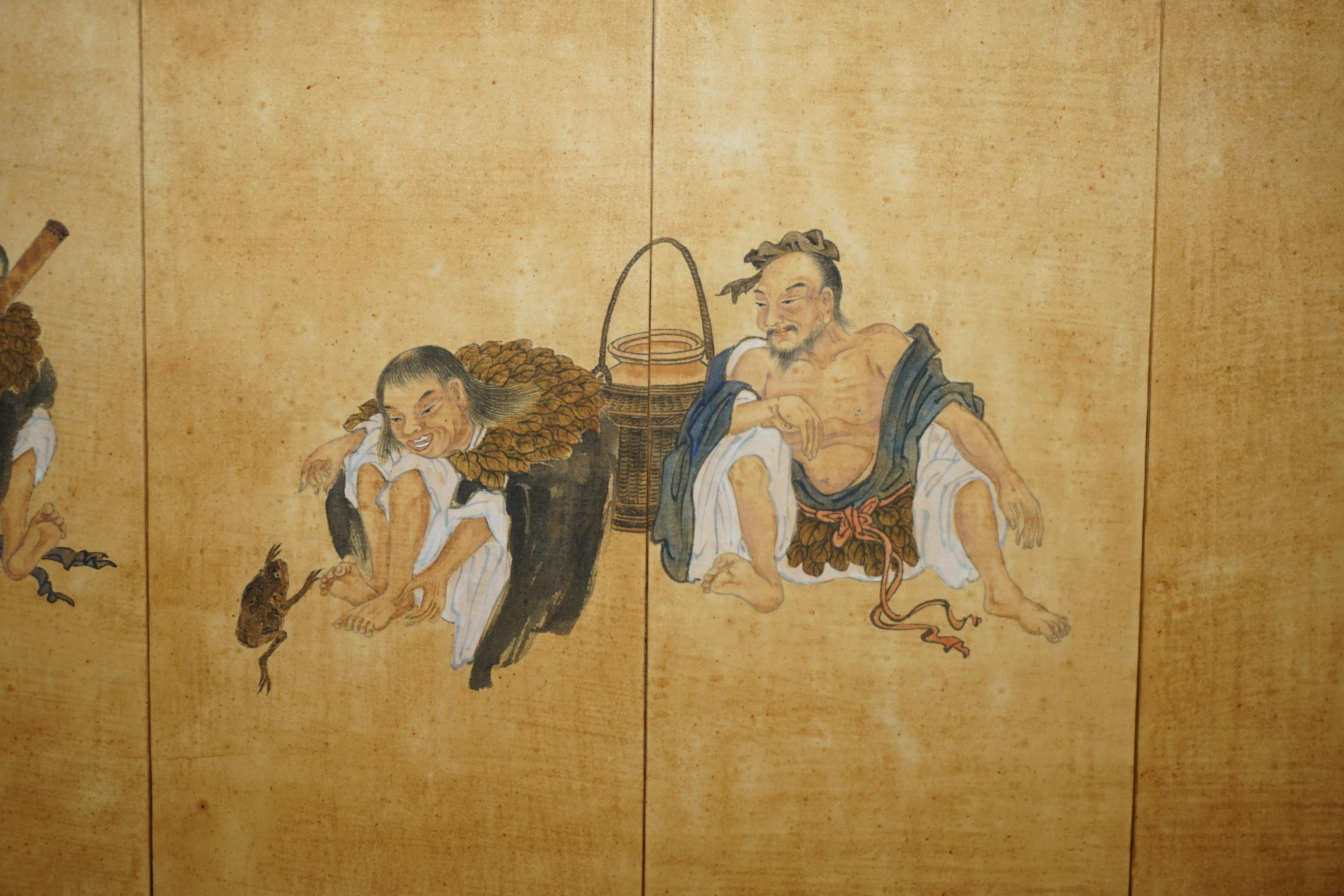 FINE PAIR OF EXTRA LARGE BOISTEROUS EXPLOITS OF THE DRUNKEN IMMORTALS PAINTINGs In Good Condition For Sale In West Sussex, Pulborough