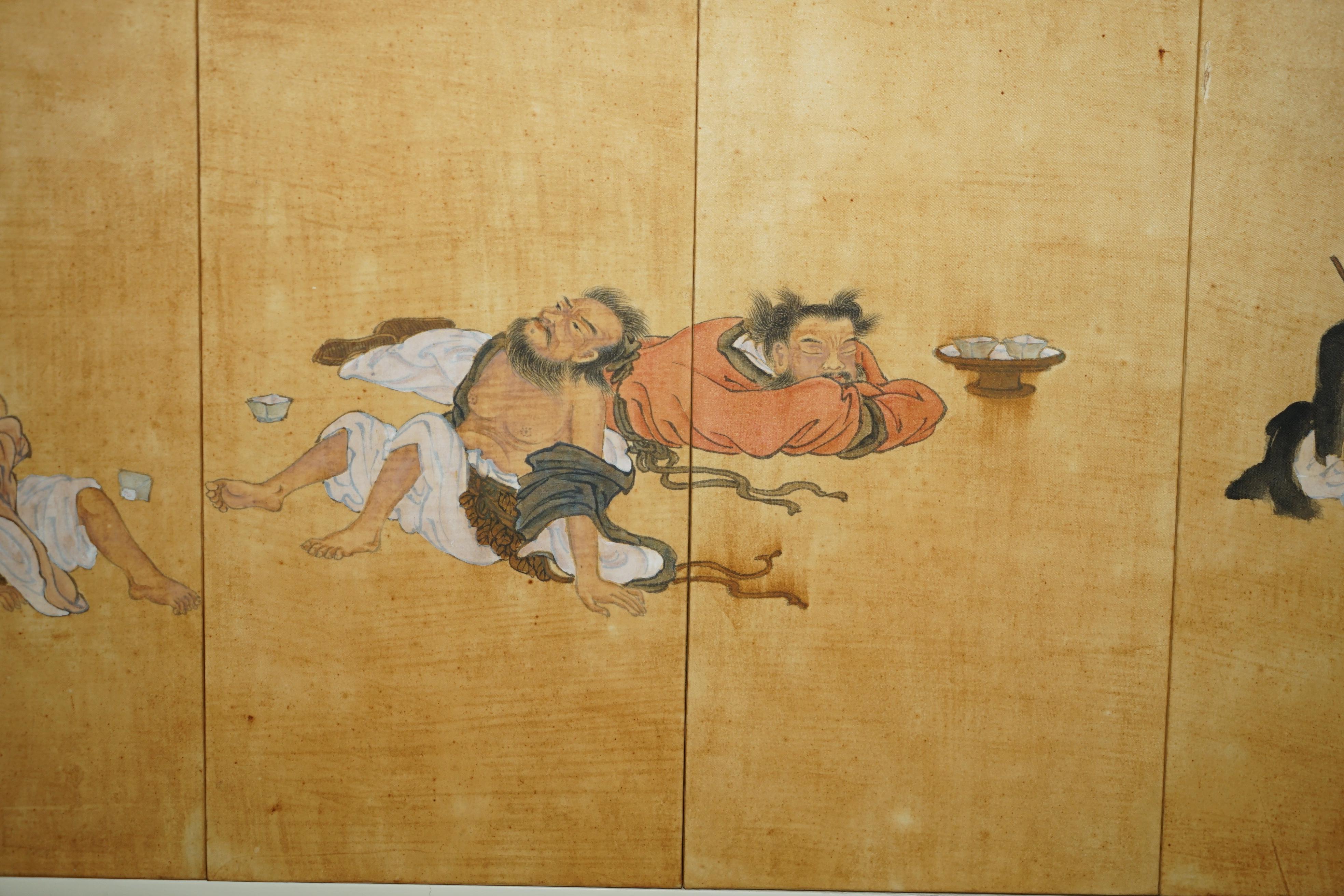 Pine FINE PAIR OF EXTRA LARGE BOISTEROUS EXPLOITS OF THE DRUNKEN IMMORTALS PAINTINGs For Sale
