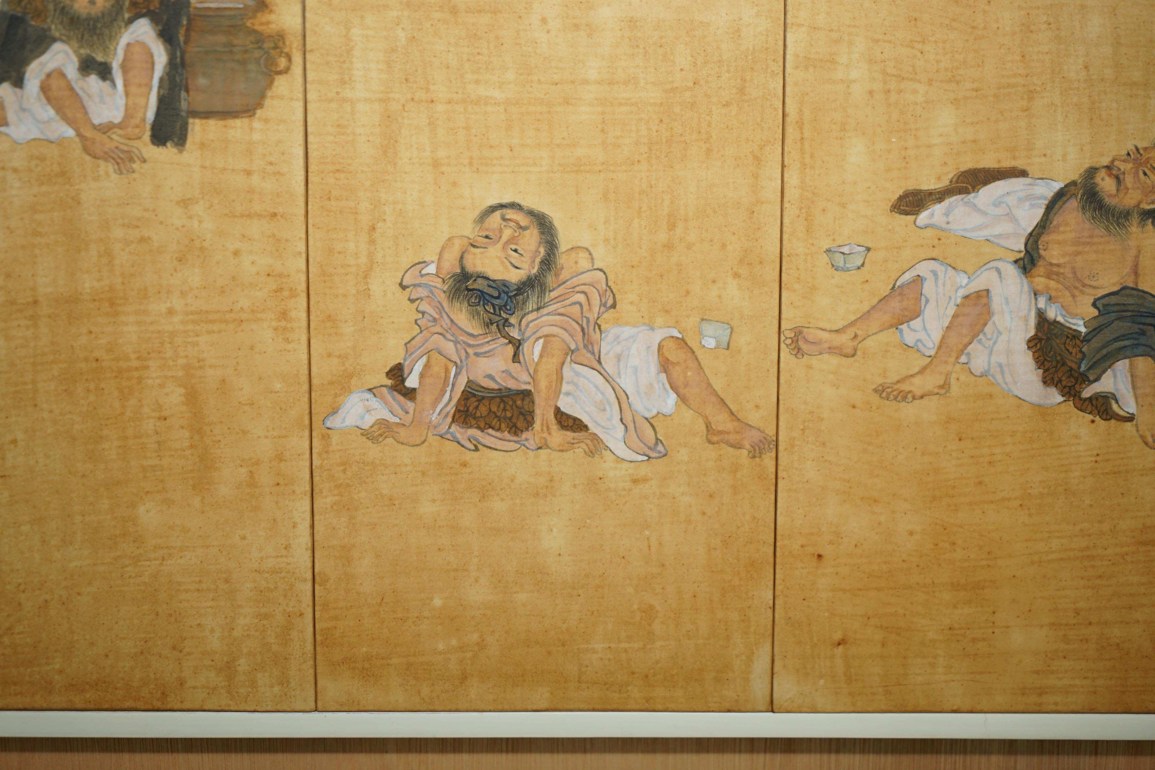 FINE PAIR OF EXTRA LARGE BOISTEROUS EXPLOITS OF THE DRUNKEN IMMORTALS PAINTINGs For Sale 1