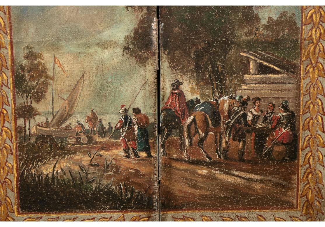 Paire de paravents européens peints du 18e C.  Abîmé - En vente à Bridgeport, CT