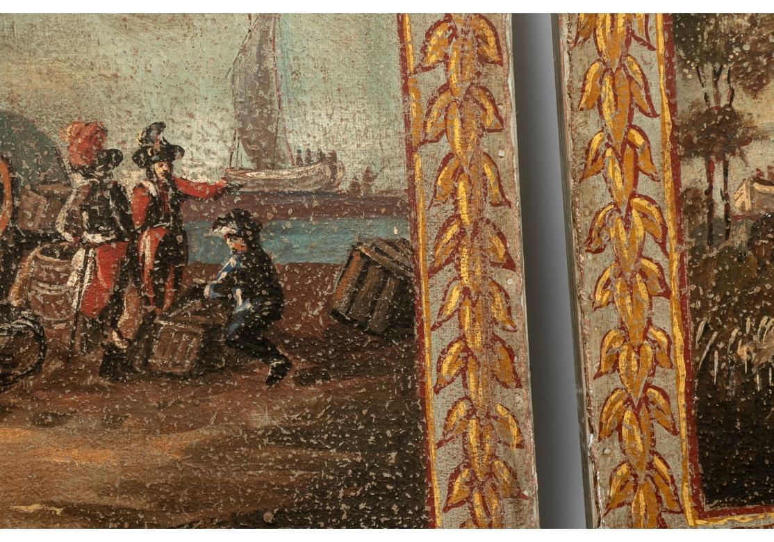 Paire de paravents européens peints du 18e C.  en vente 1