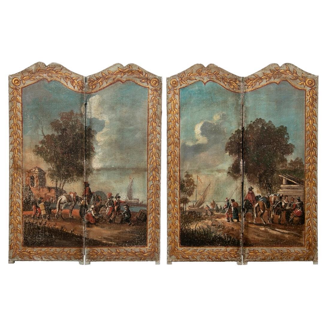 Paire de paravents européens peints du 18e C.  en vente