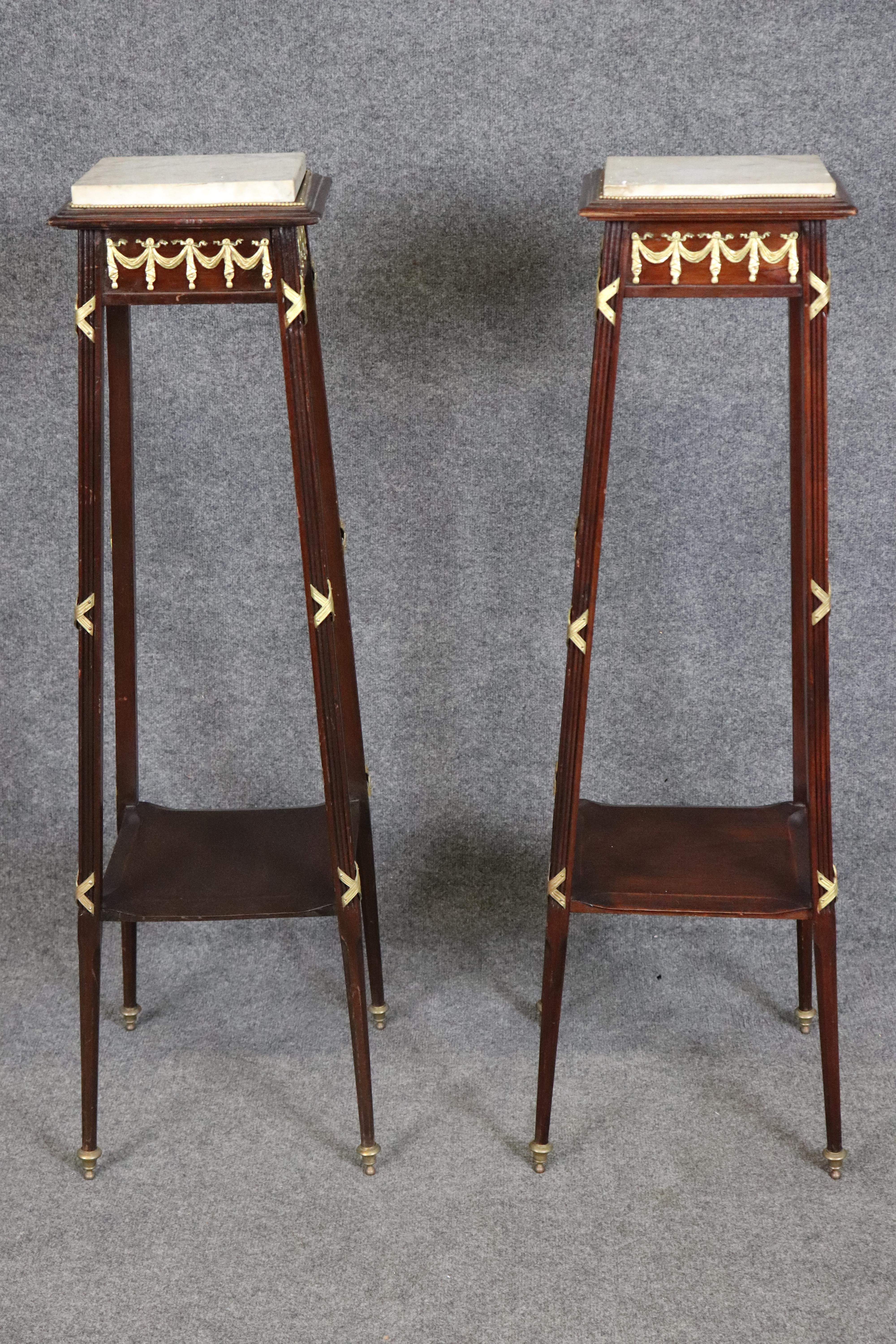 Fine Pair of Fine French Louis XVI Marble Top Bronze Mounted Planstands 1930s In Good Condition For Sale In Swedesboro, NJ