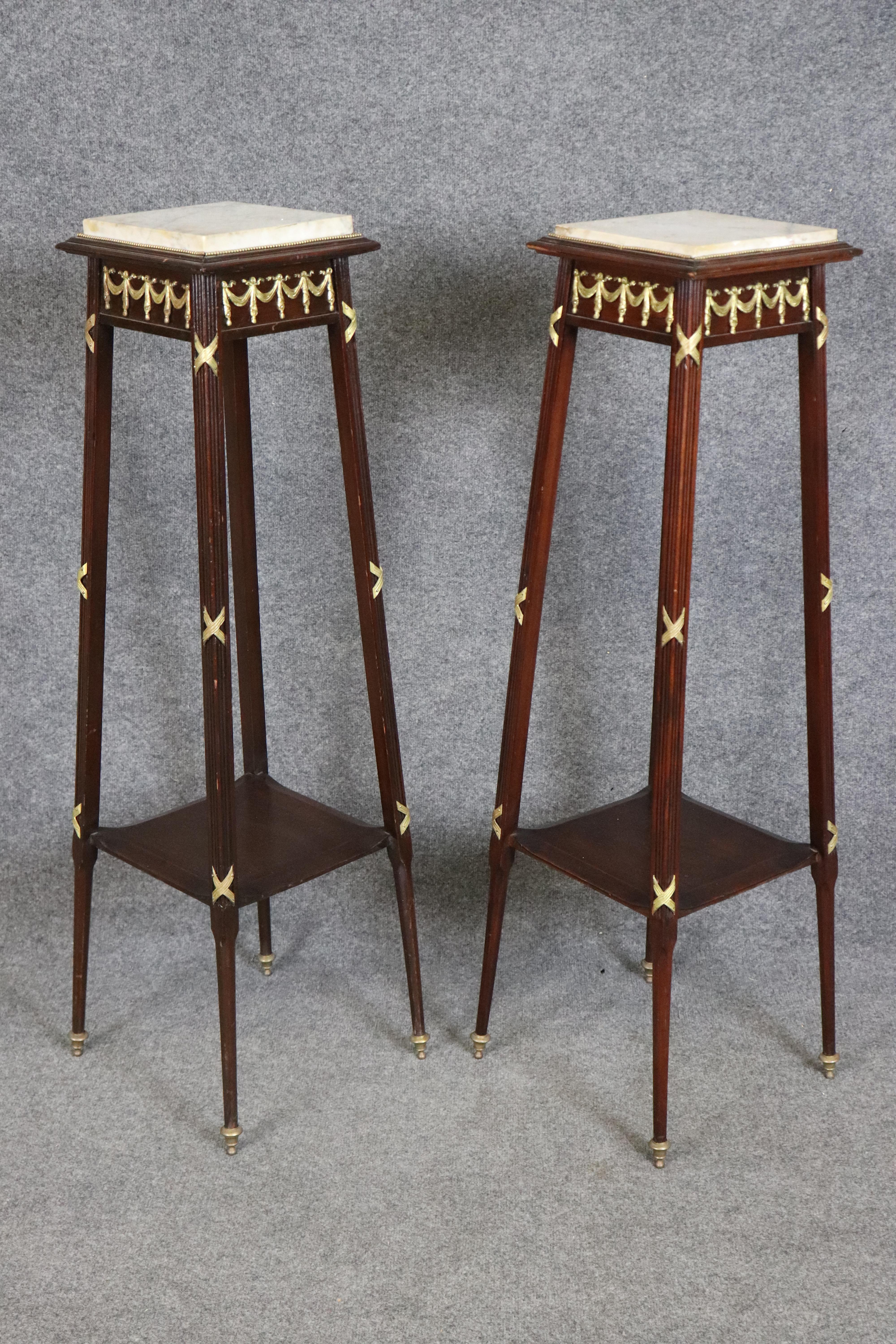 Fine Pair of Fine French Louis XVI Marble Top Bronze Mounted Planstands 1930s For Sale 1