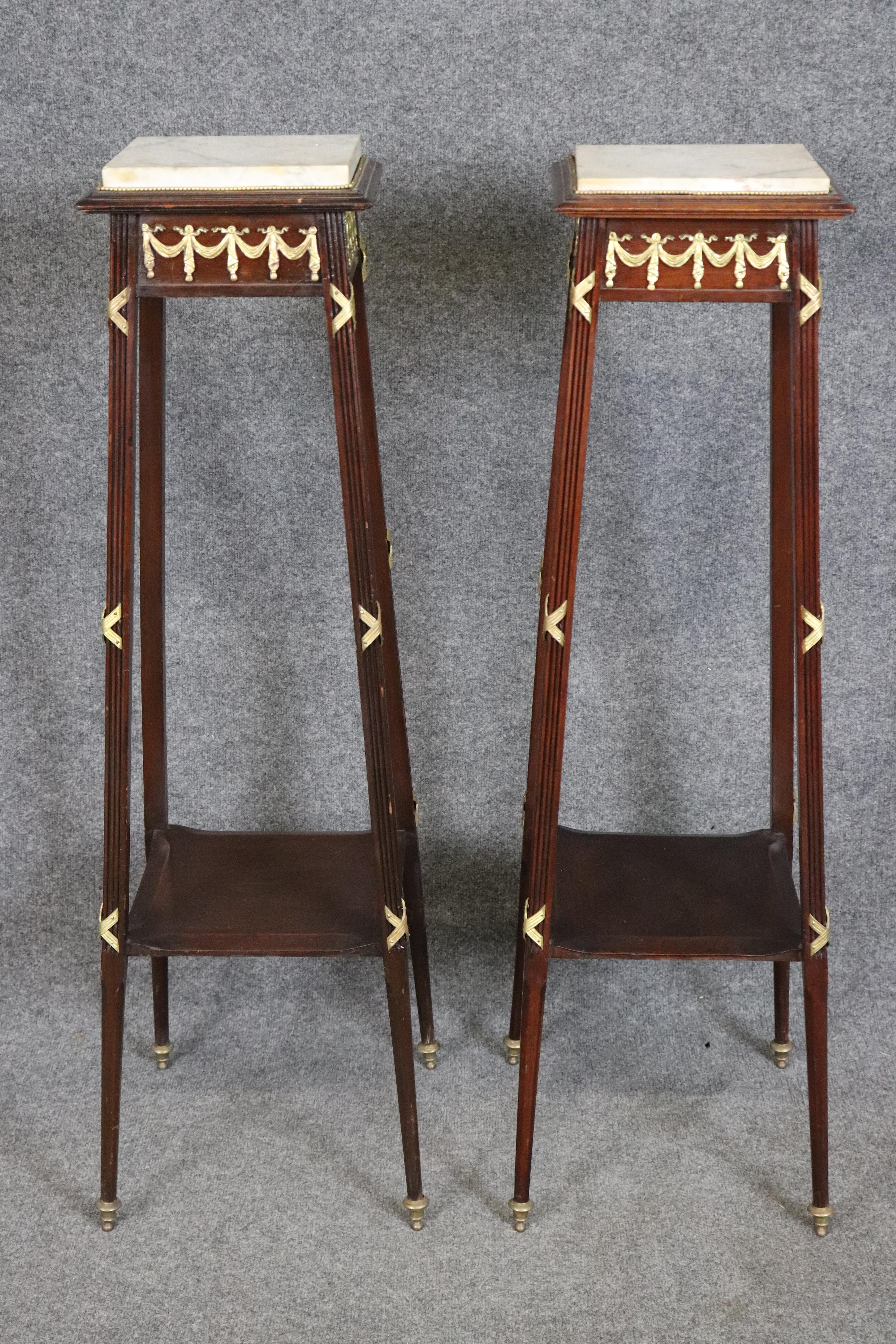 Fine Pair of Fine French Louis XVI Marble Top Bronze Mounted Planstands 1930s For Sale 2
