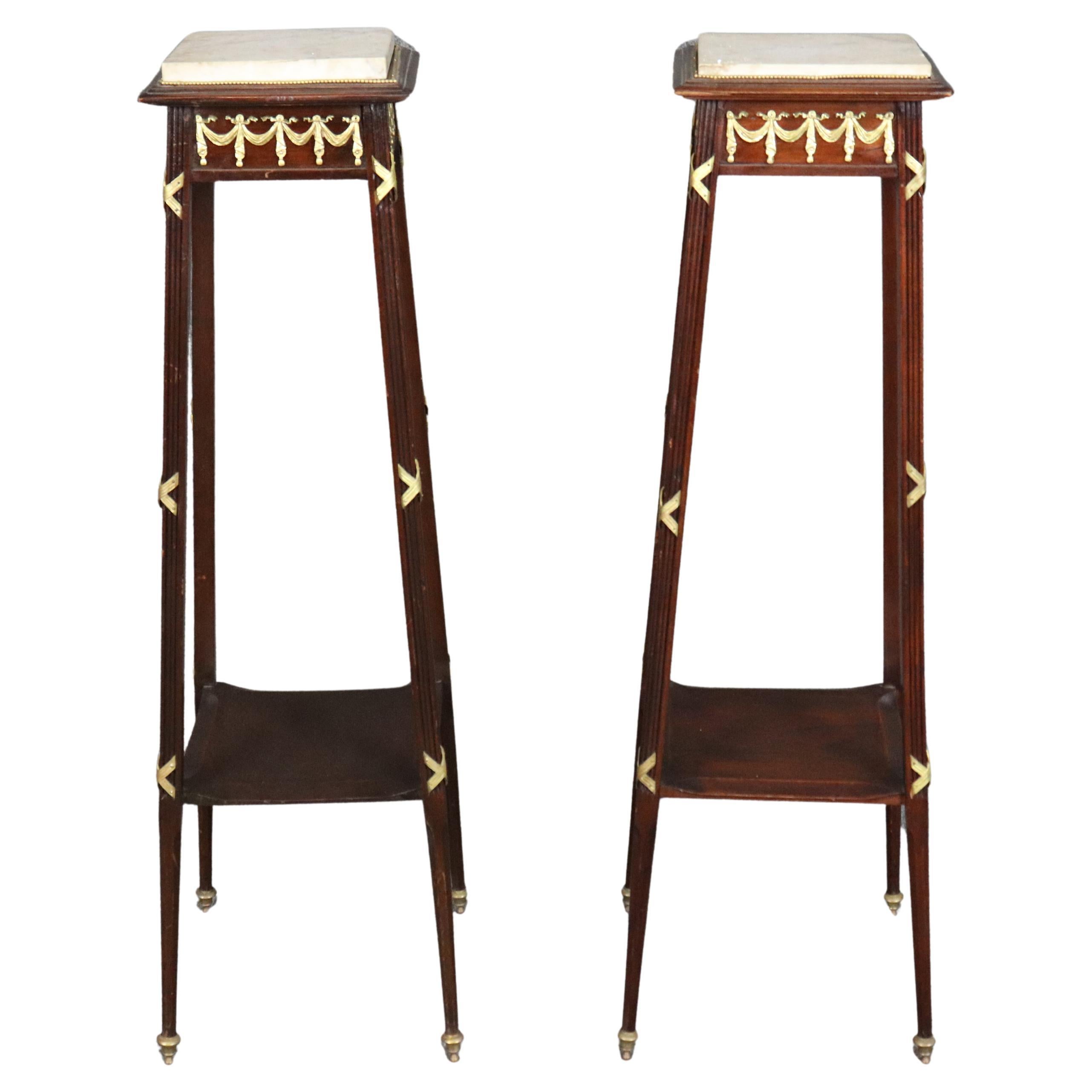 Fine Pair of Fine French Louis XVI Marble Top Bronze Mounted Planstands 1930s For Sale