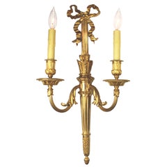 Fine Pair of French 19th-20th Century Louis XVI Style Gilt-Bronze Wall Lights