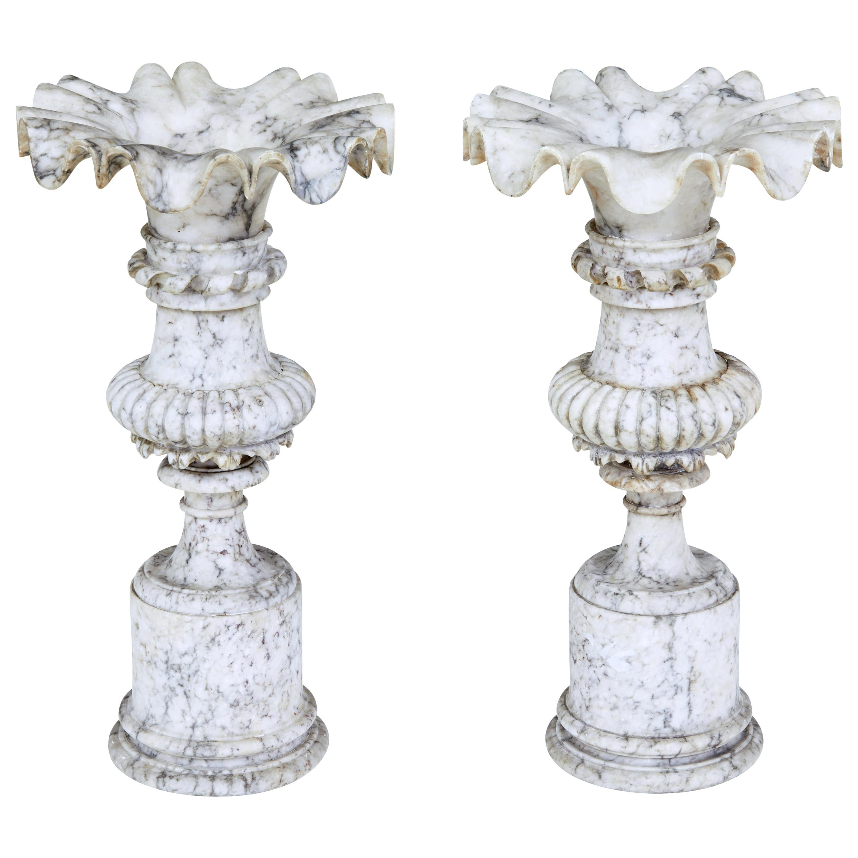Fine Pair of French 19th Century Decorative Alabaster Urns