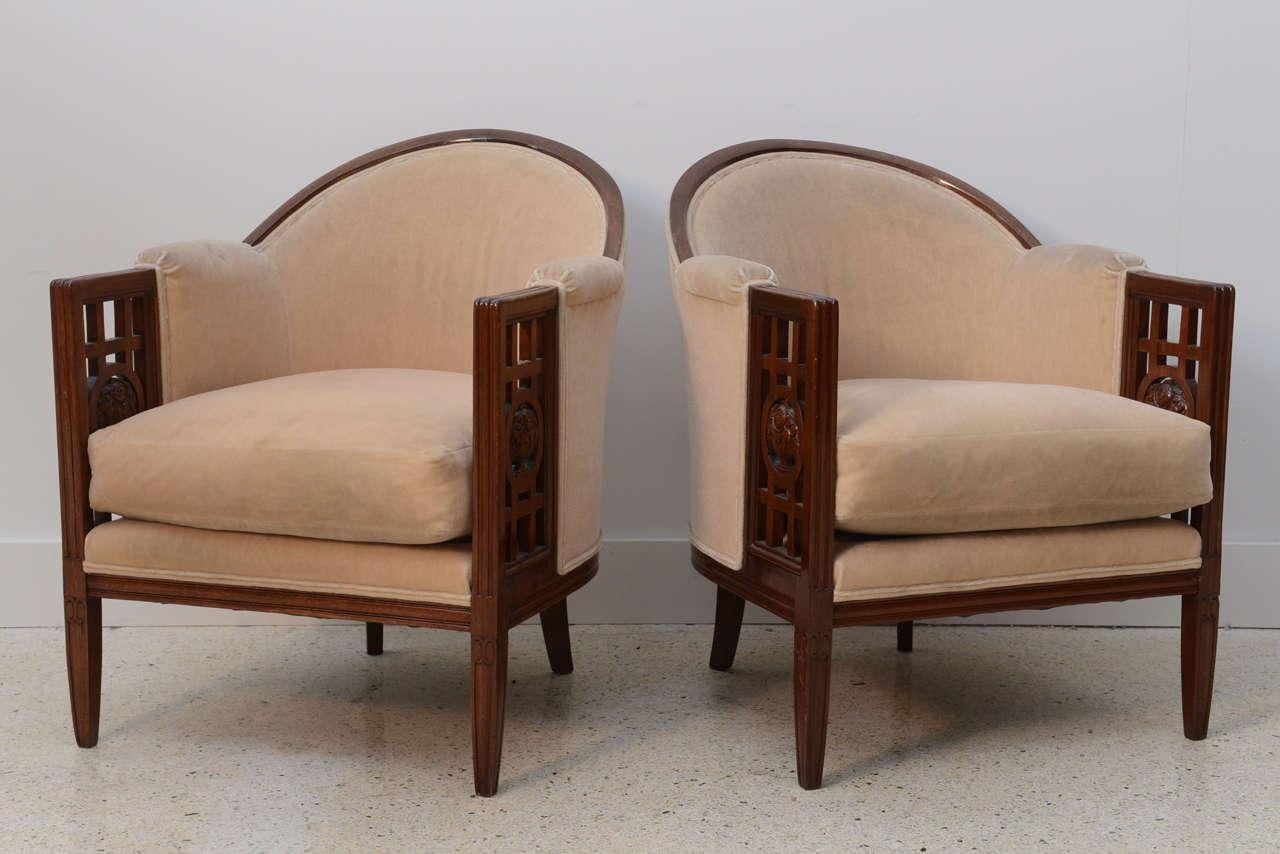 Fine Pair of French Art Deco Mahogany Chairs, Paul Follot In Excellent Condition In Hollywood, FL
