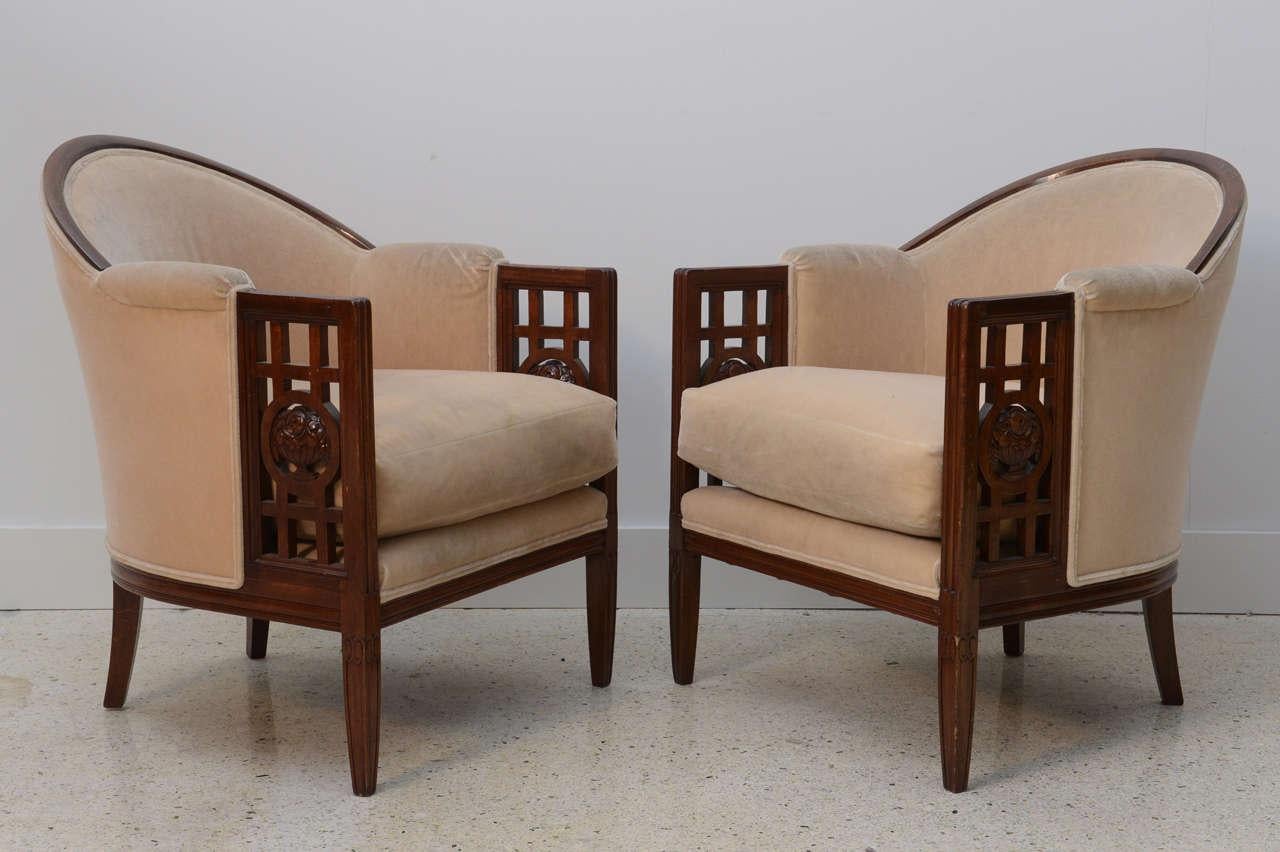 Mid-20th Century Fine Pair of French Art Deco Mahogany Chairs, Paul Follot