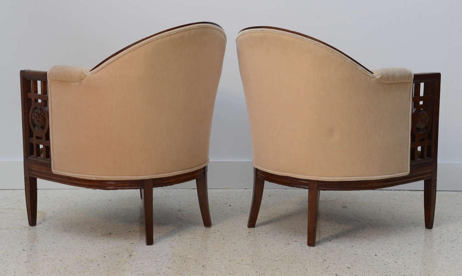 Fine Pair of French Art Deco Mahogany Chairs, Paul Follot 4
