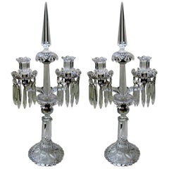 Antique Fine Pair of French Baccarat France Full Lead Crystal Candelabra, 19th Century