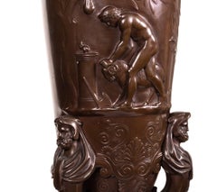 Paire de candélabres Barbedienne français en bronze doré et patiné