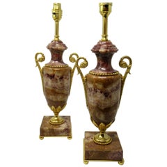 Fine Pair of French Breche-Violette Marble Gilt Bronze Ormolu Table Lamps