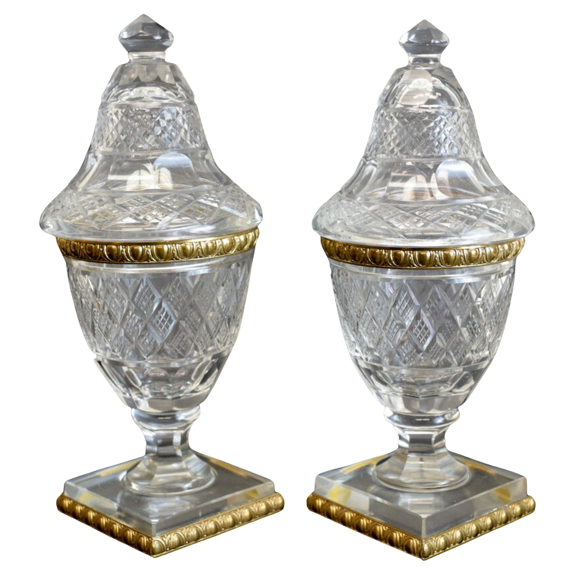 Fine Pair of French Cut Crystal & Gilt Bronze Vanity Jars, circa 1900