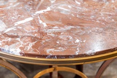 Fine Pair of French Early 20th C Louis XVI Marble Top and Steel Gueridon Tables