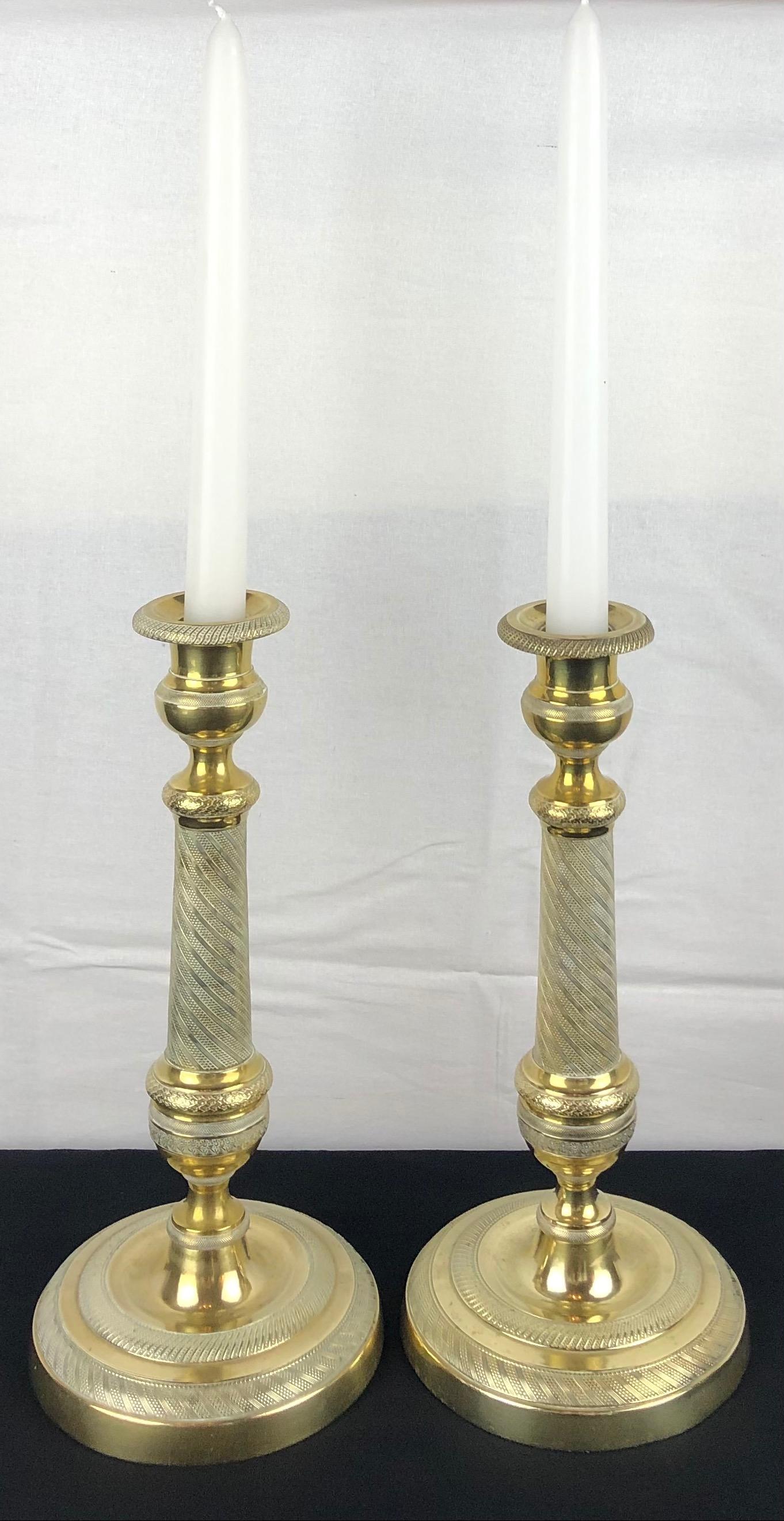 Fine Pair of Early 19th Century Empire Gilt Bronze Candlesticks For Sale 1