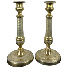 Antique Fine Pair of Early 19th Century Empire Gilt Bronze Candlesticks