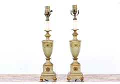 Fine Pair Of French Empire Style Painted Metal Urn Lamps