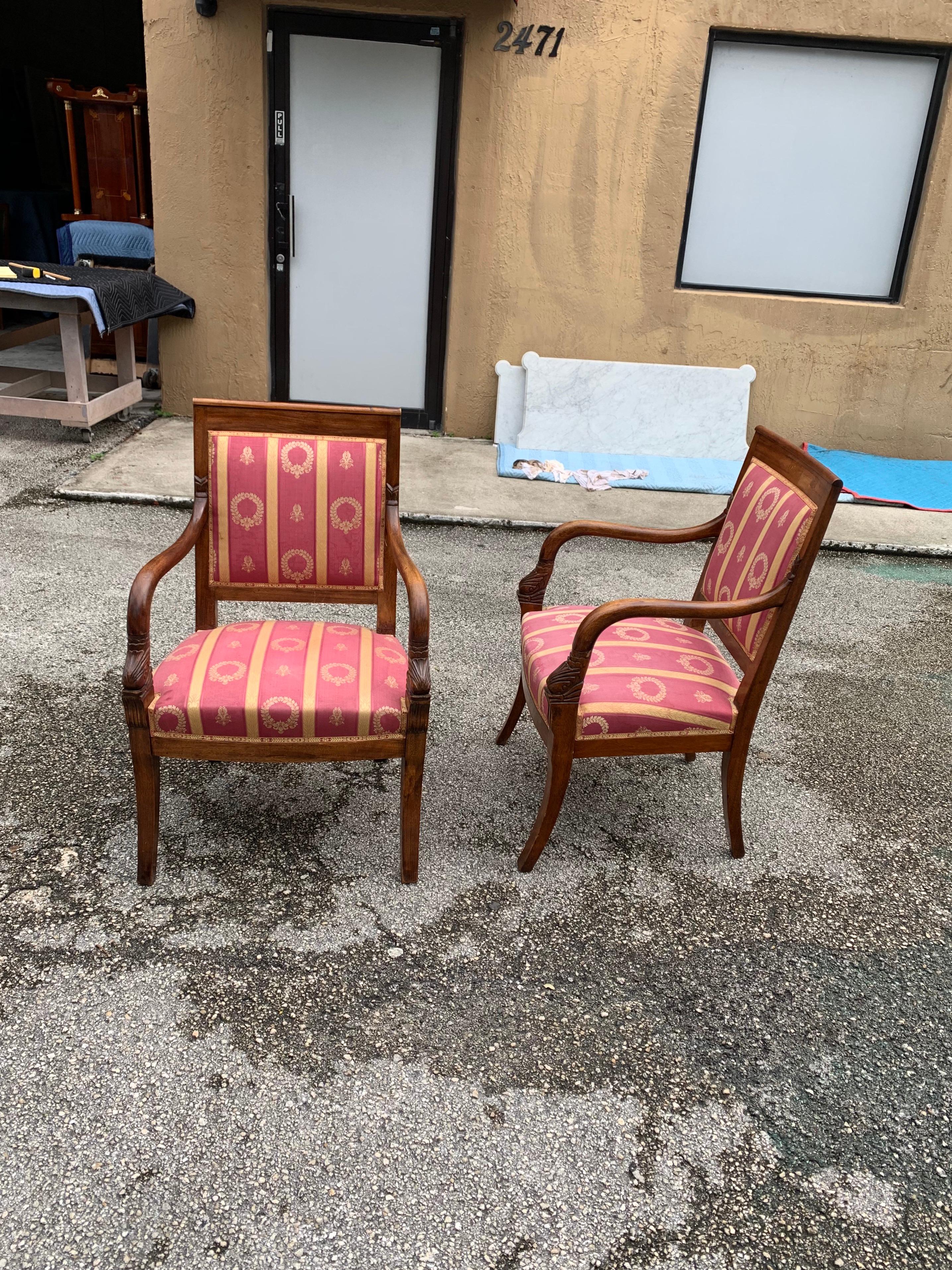 Fine Pair of French Empire Style Solid Mahogany Accent Chairs, 1900s 6