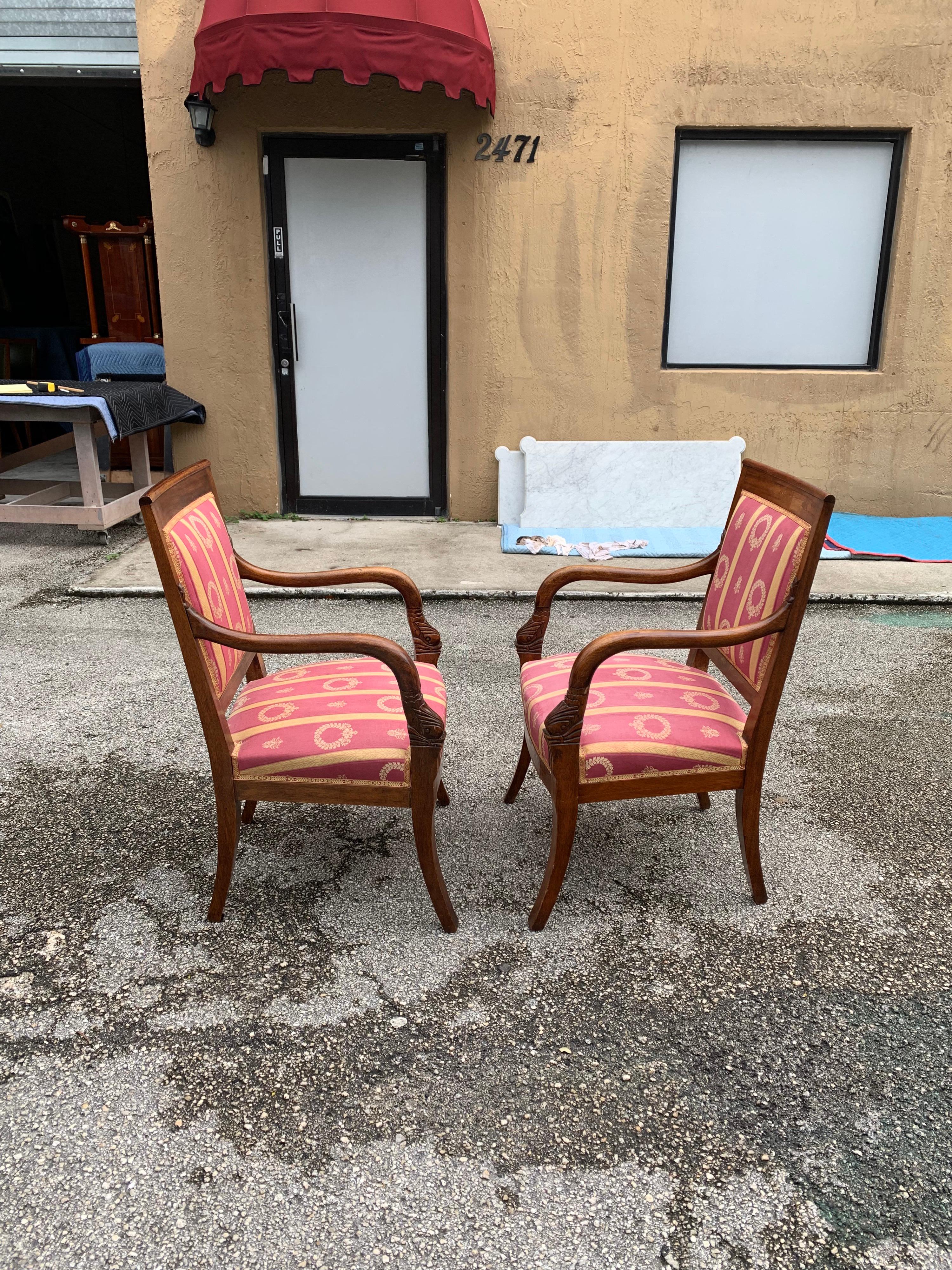 Fine Pair of French Empire Style Solid Mahogany Accent Chairs, 1900s 7