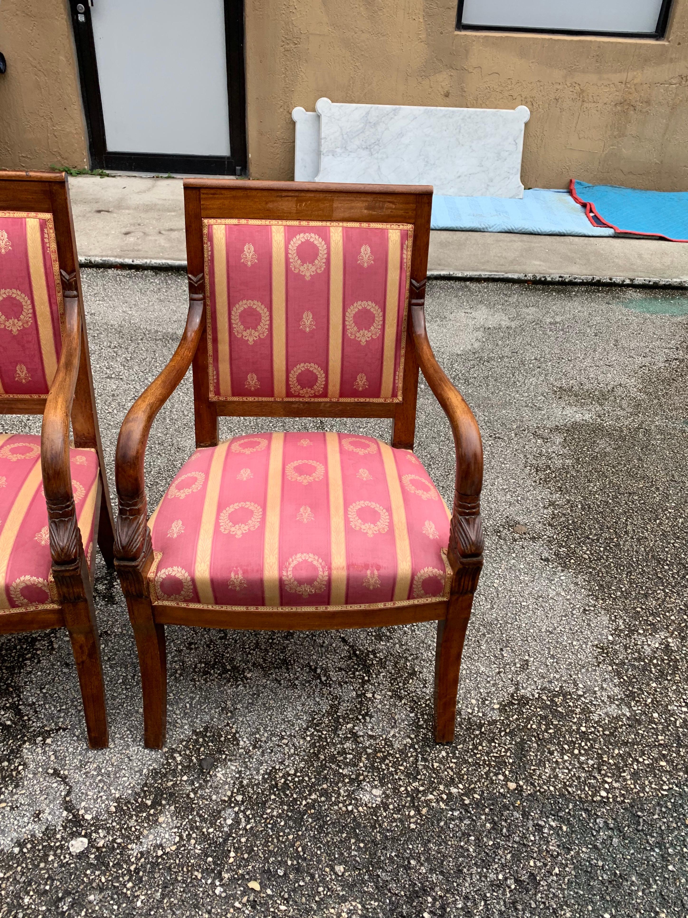 Fine Pair of French Empire Style Solid Mahogany Accent Chairs, 1900s 9