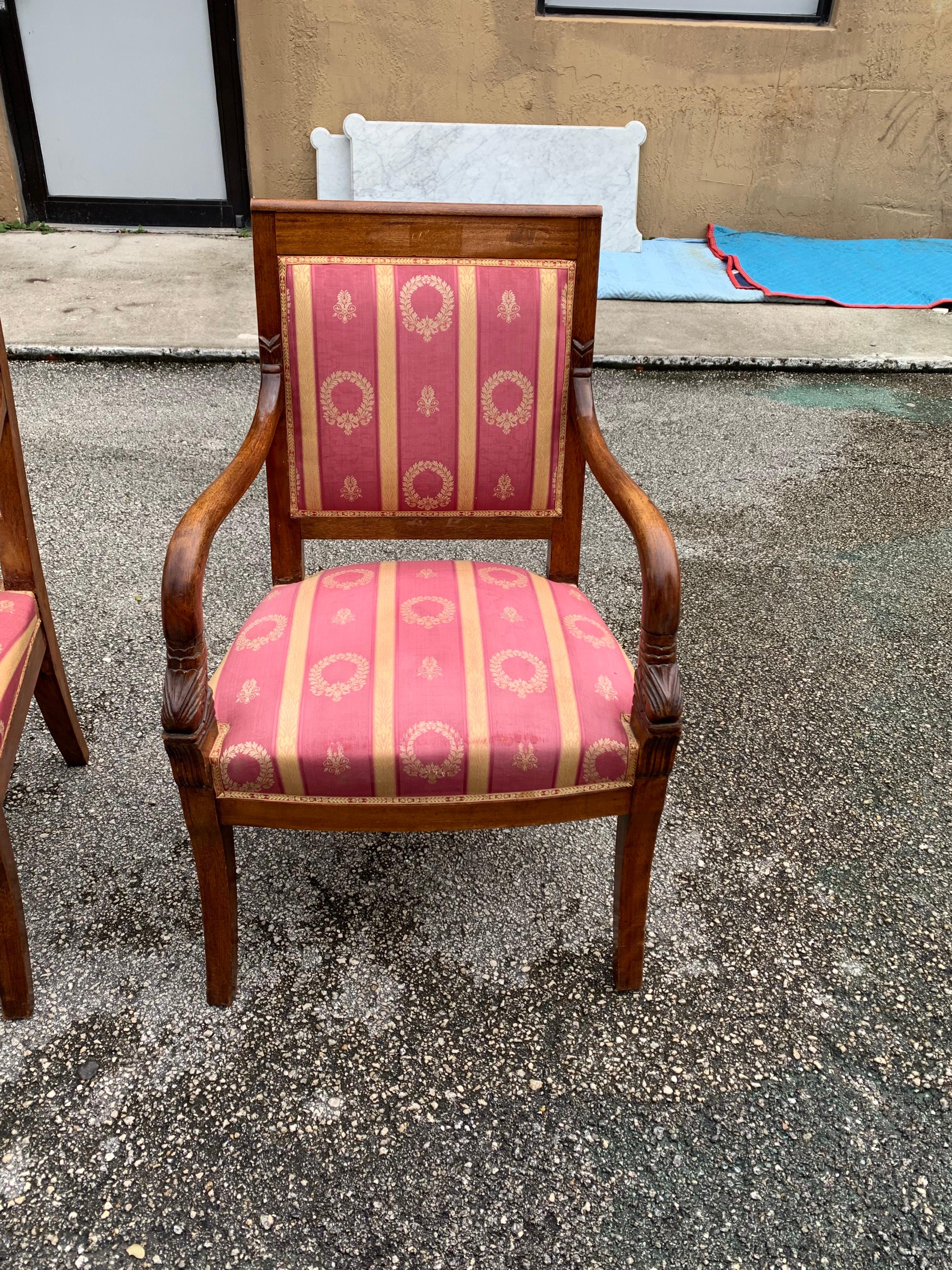 Fine Pair of French Empire Style Solid Mahogany Accent Chairs, 1900s 1