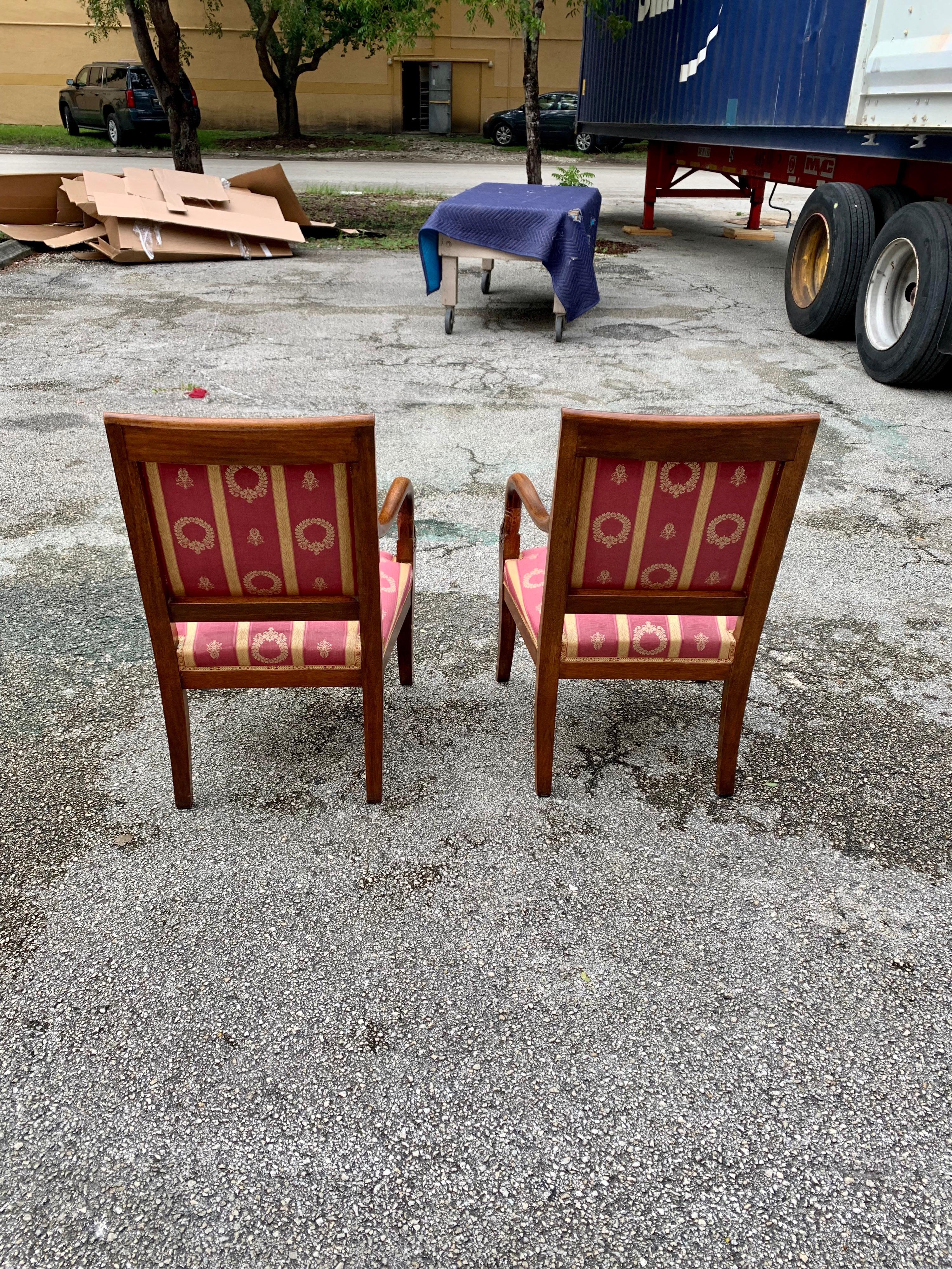 Fine Pair of French Empire Style Solid Mahogany Accent Chairs, 1900s 2