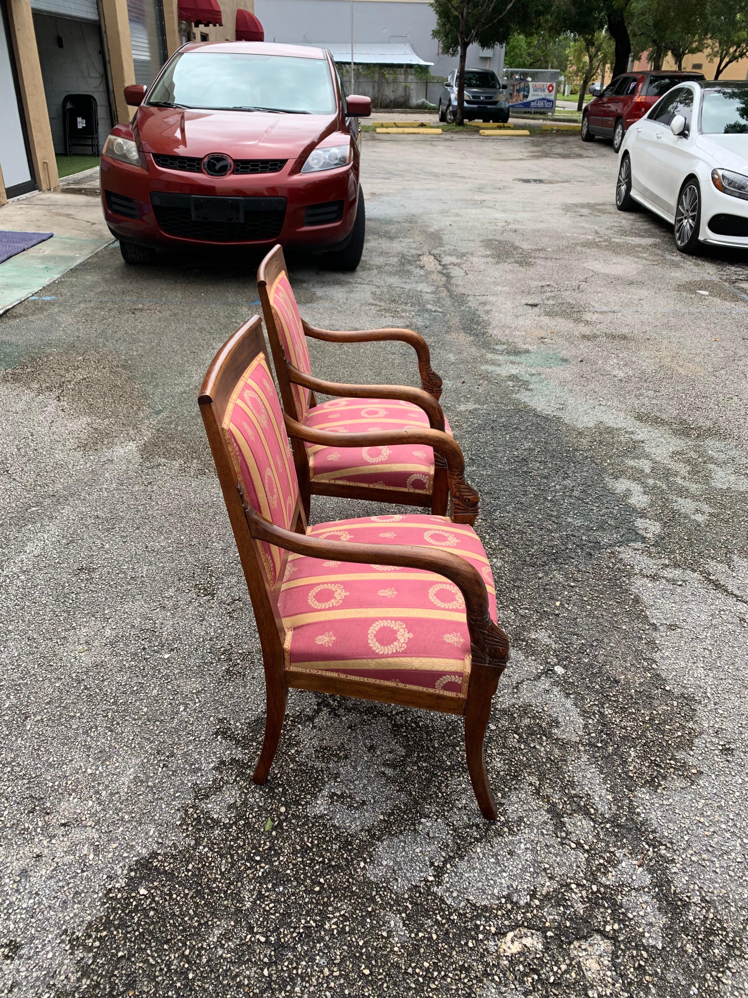 Fine Pair of French Empire Style Solid Mahogany Accent Chairs, 1900s 3