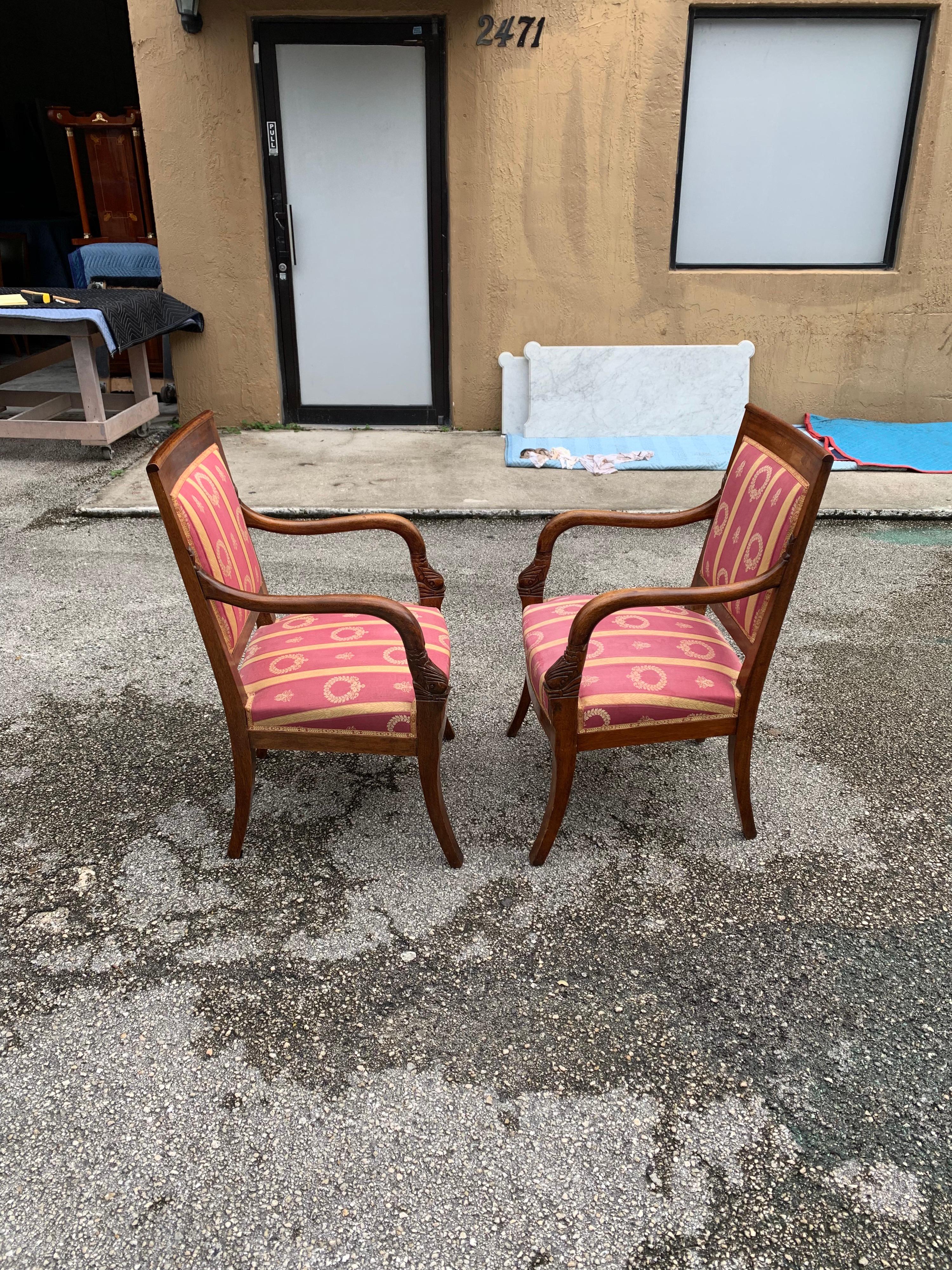 Fine Pair of French Empire Style Solid Mahogany Accent Chairs, 1900s 4
