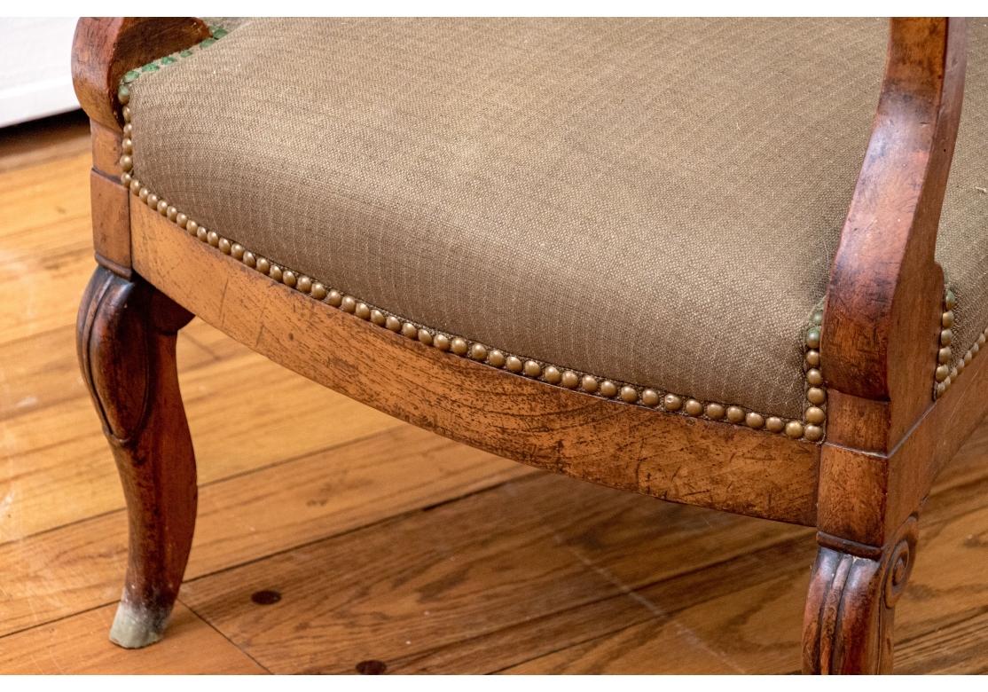 Fine Pair Of French Empire Style Upholstered Armchairs For Sale 6