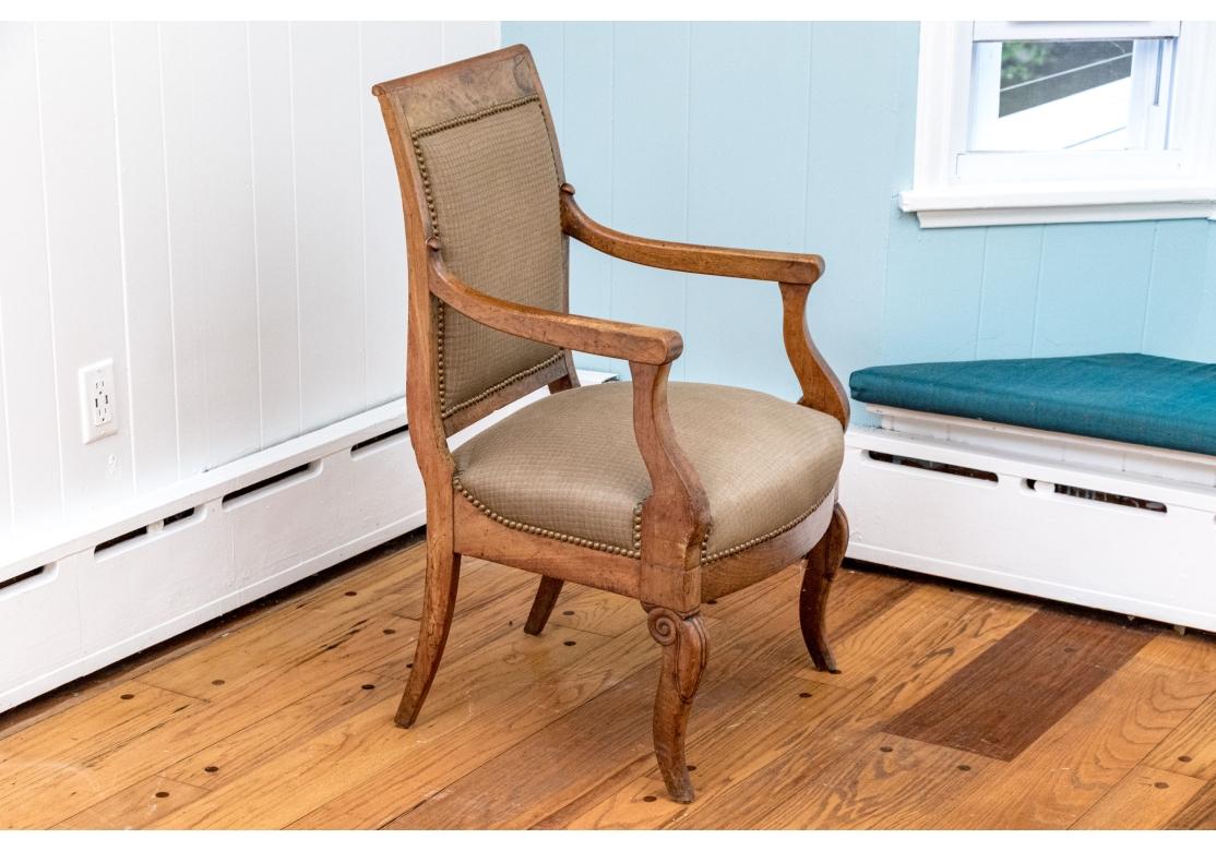 Fine Pair Of French Empire Style Upholstered Armchairs For Sale 1