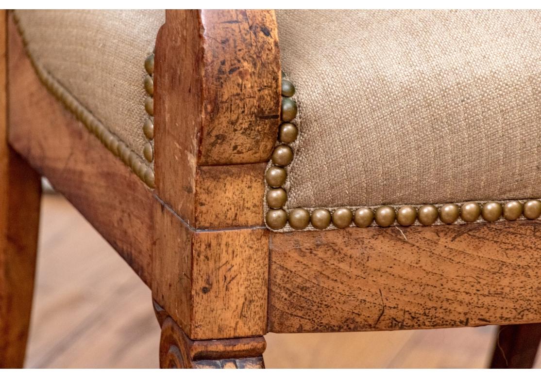 Fine Pair Of French Empire Style Upholstered Armchairs For Sale 3