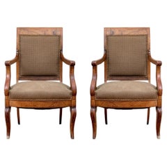 Fine Pair Of French Empire Style Upholstered Armchairs