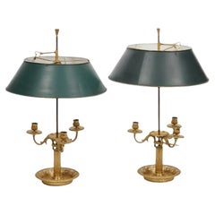 Fine Pair of French Ormolu Gilt Bronze Bouillotte Lamps, 19th Century