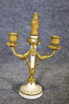 Fine Pair of French Louis XV Style Bronze Candelabras with White Marble Bases