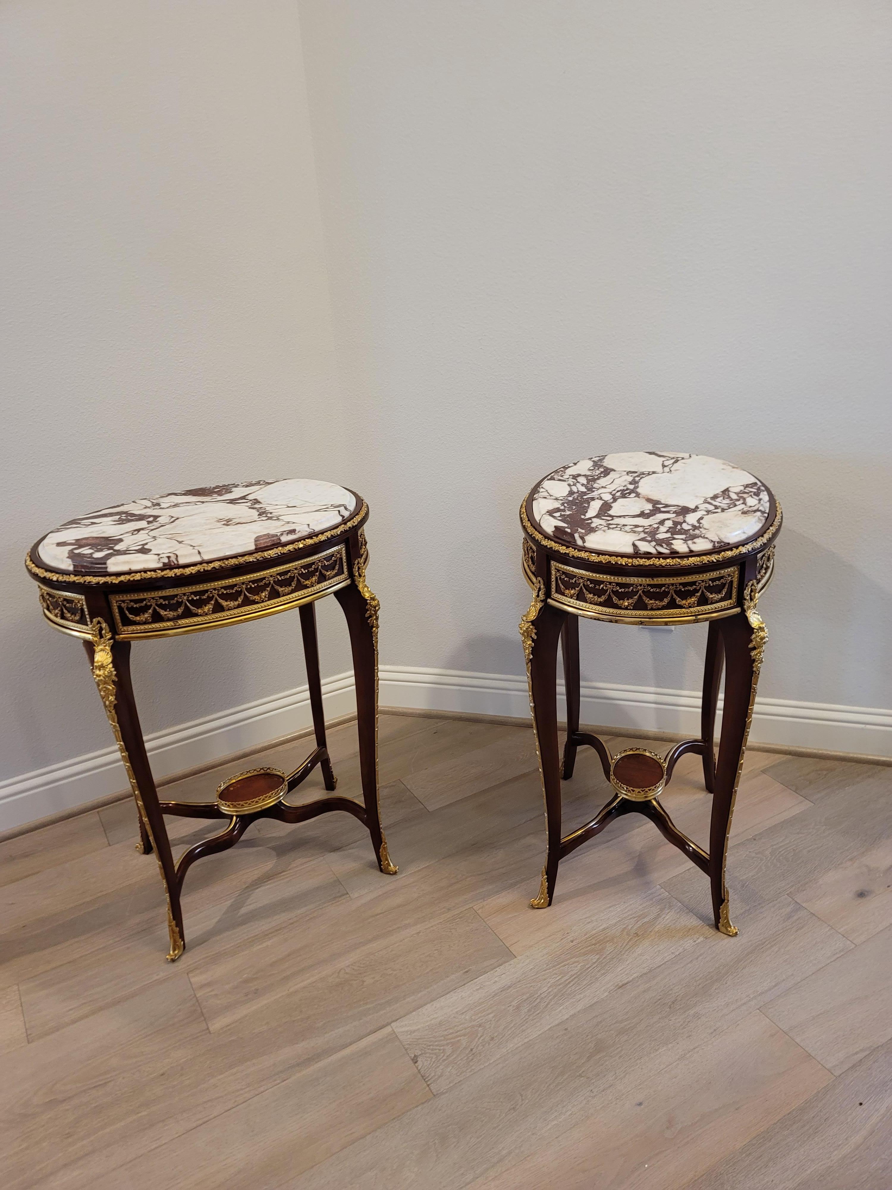 Bronze Fine Pair of French Louis XV Style Francois Linke Attrib. Side Tables For Sale